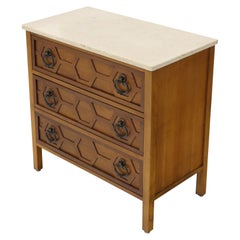 Mid-Century Modern Marble Travertine Top 3 Decor Drawers Bachelor Chest Dresser