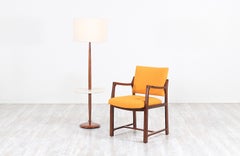 Mid-Century Modern Marble and Walnut Floor Lamp with Side Table by Laurel