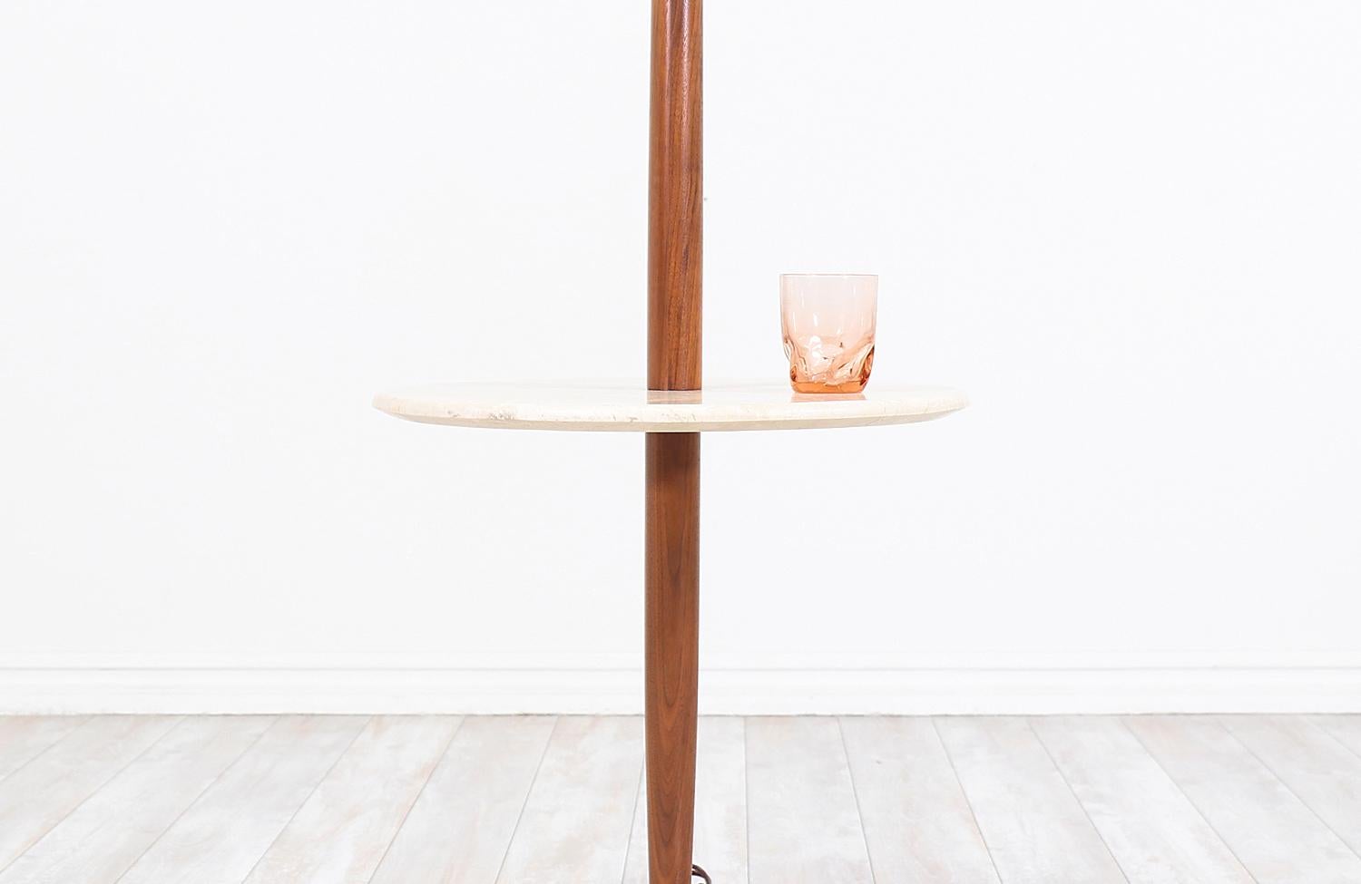 Mid-20th Century Mid-Century Modern Marble and Walnut Floor Lamp with Side Table by Laurel
