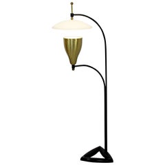 Mid-Century Modern Marbro Brass Glass and Black Lacquer Floor Lamp