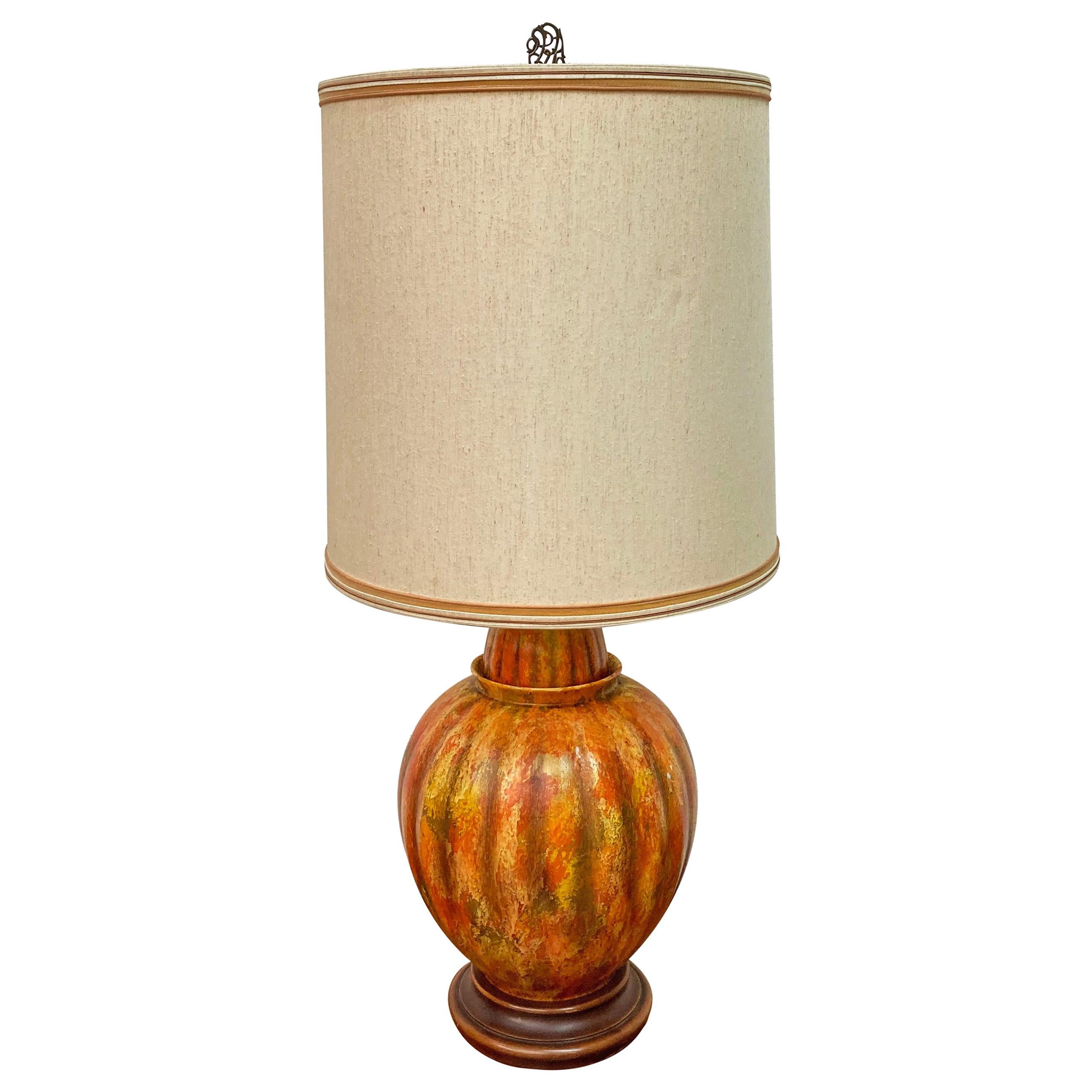 1950s Lamp Mid Century Brown Orange Leaf Retro Vintage Textured Table Lamp