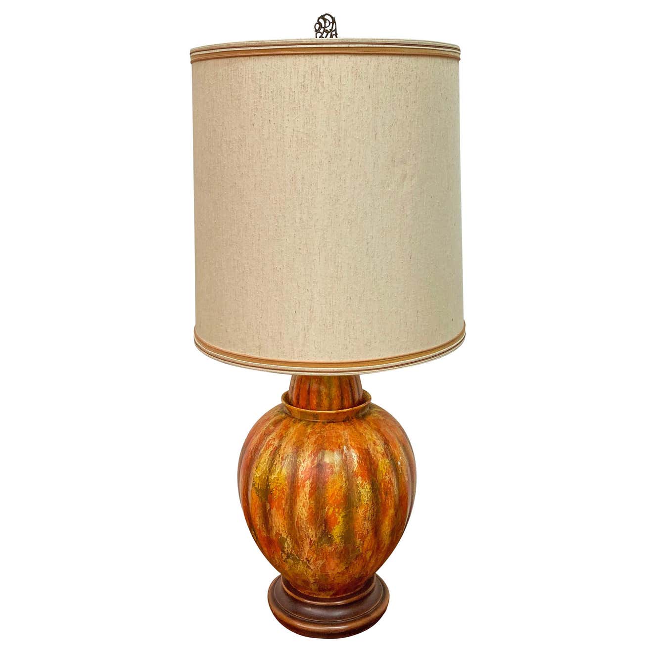 Mid-Century Modern Marbro Lamp Co. Painted Orange Ceramic Table Lamp ...