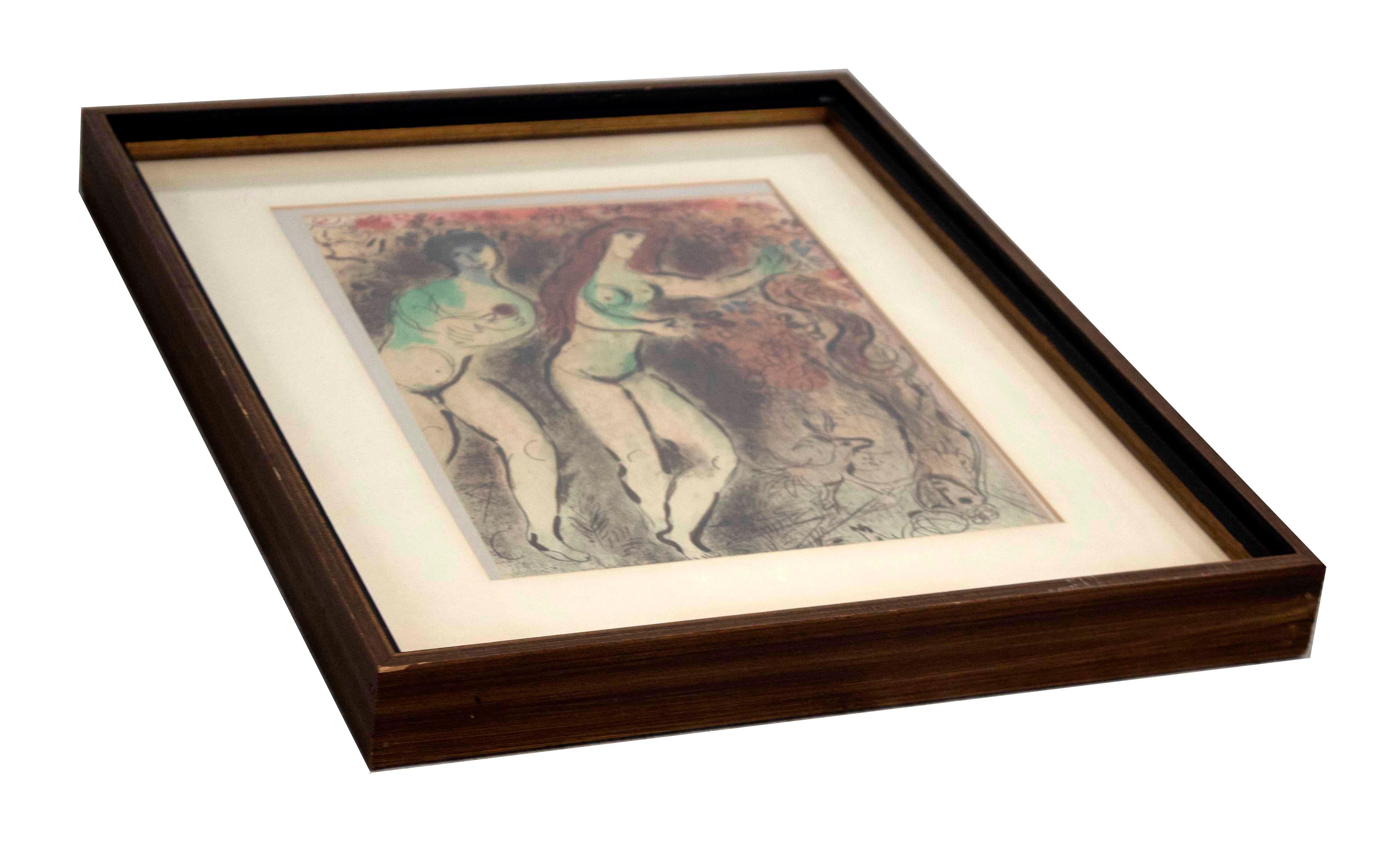 Mid-Century Modern Marc Chagall Adam & Eve and the Forbidden Fruit Lithograph 19 In Good Condition In Keego Harbor, MI
