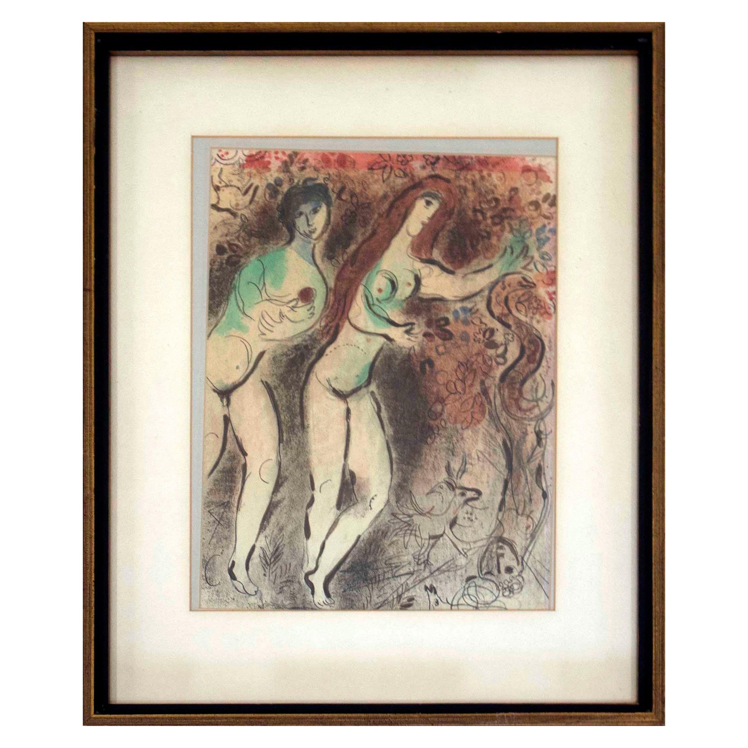 Mid-Century Modern Marc Chagall Adam 
Eve and the Forbidden Fruit Lithograph 19