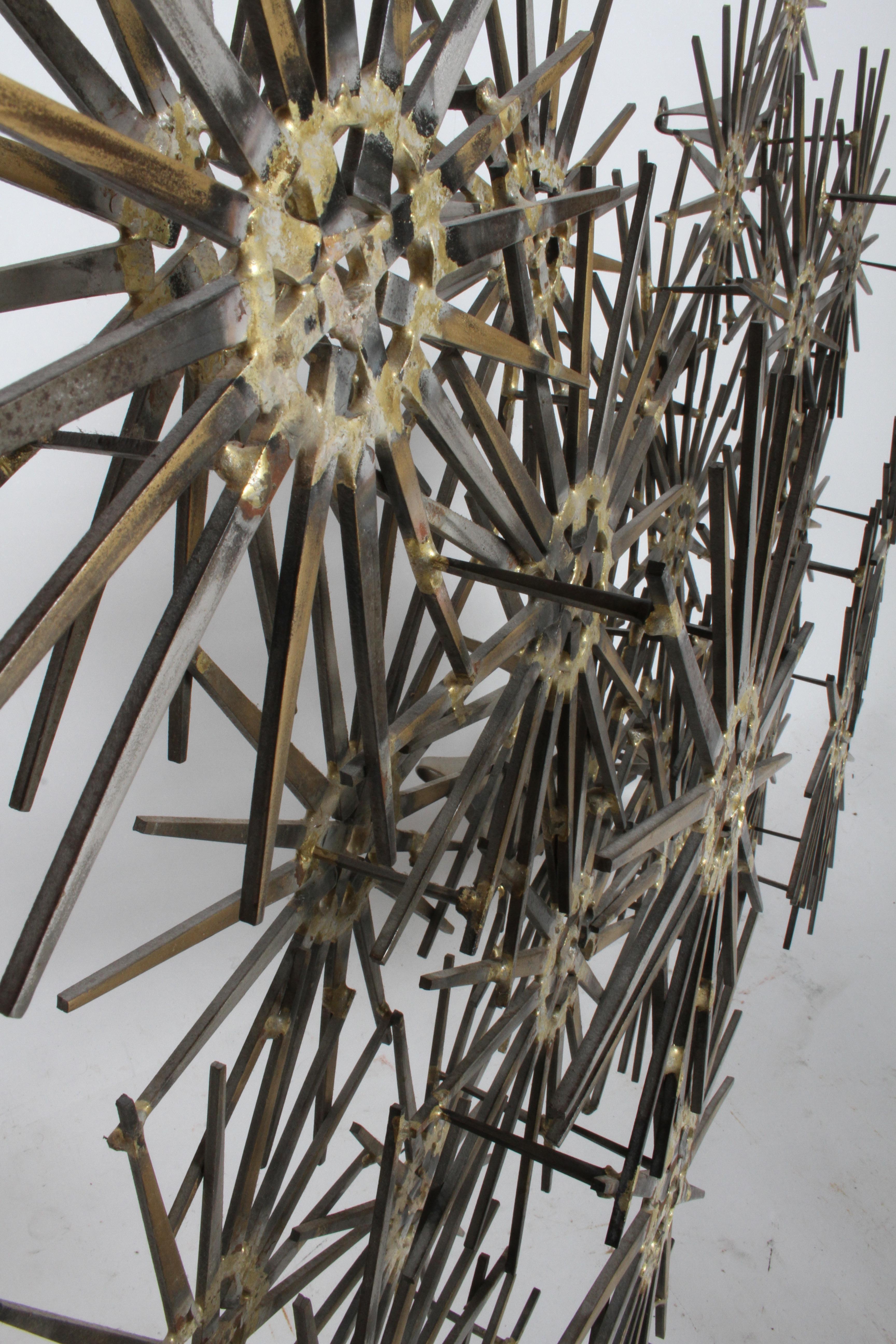 Metal Mid-Century Modern Marc Weinstein Cluster of Stars Brutalist Nail Wall Sculpture
