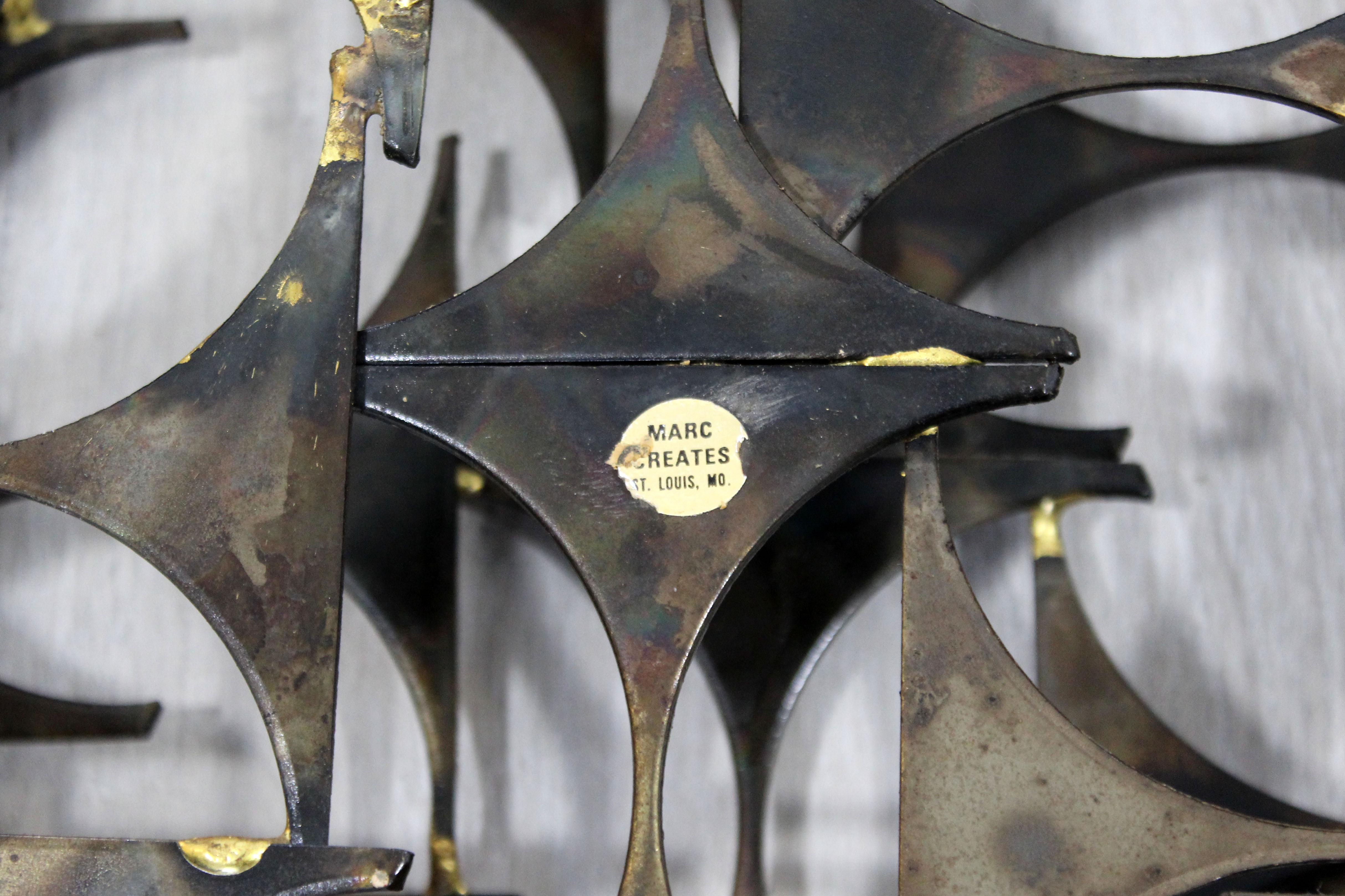 Mid-Century Modern Marc Weinstein Create Brutalist Brass Metal Wall Sculpture In Good Condition In Keego Harbor, MI