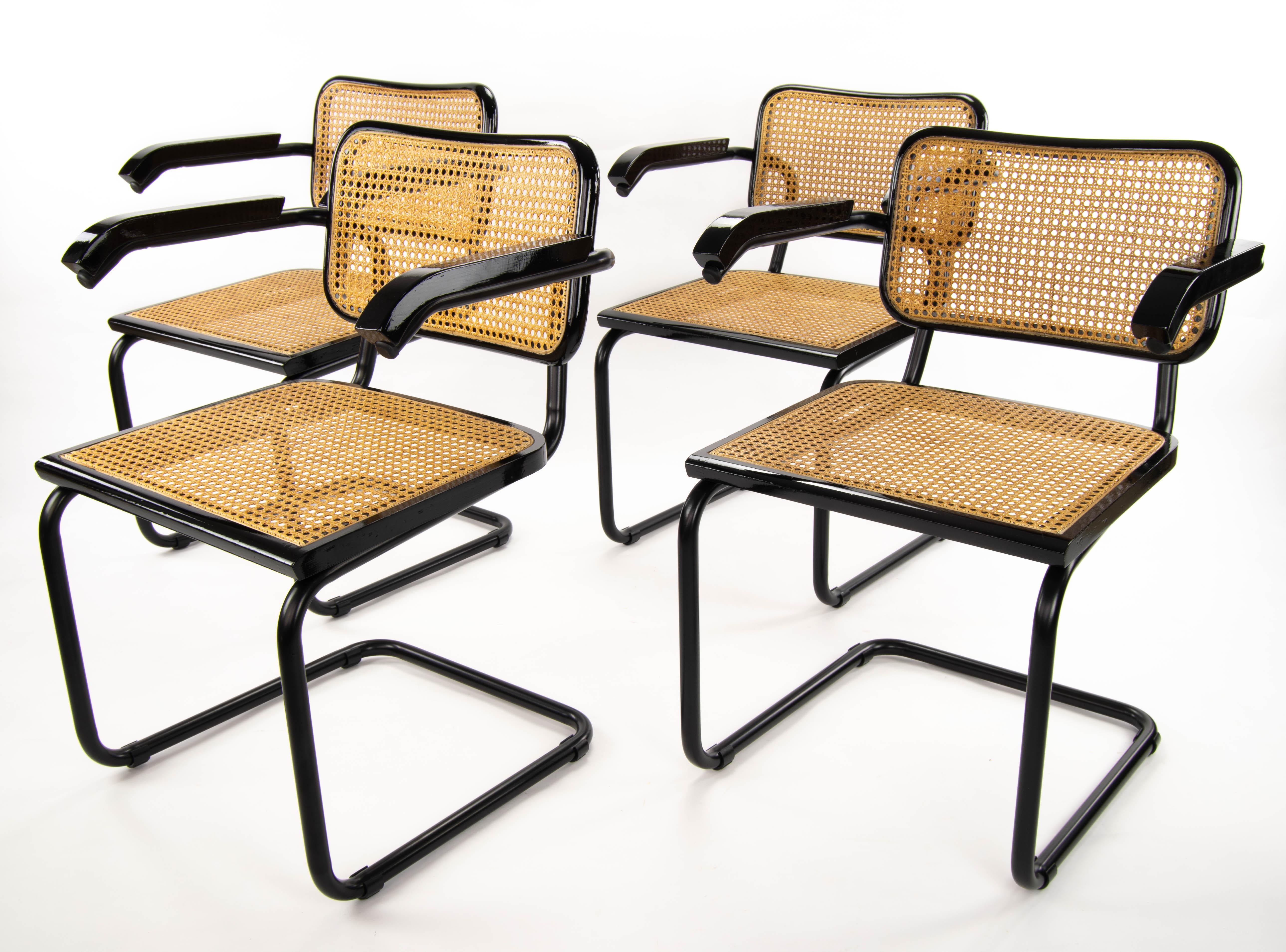 Italian Mid-Century Modern Marcel Breuer Black B64 Cesca Chairs, Italy, 1970