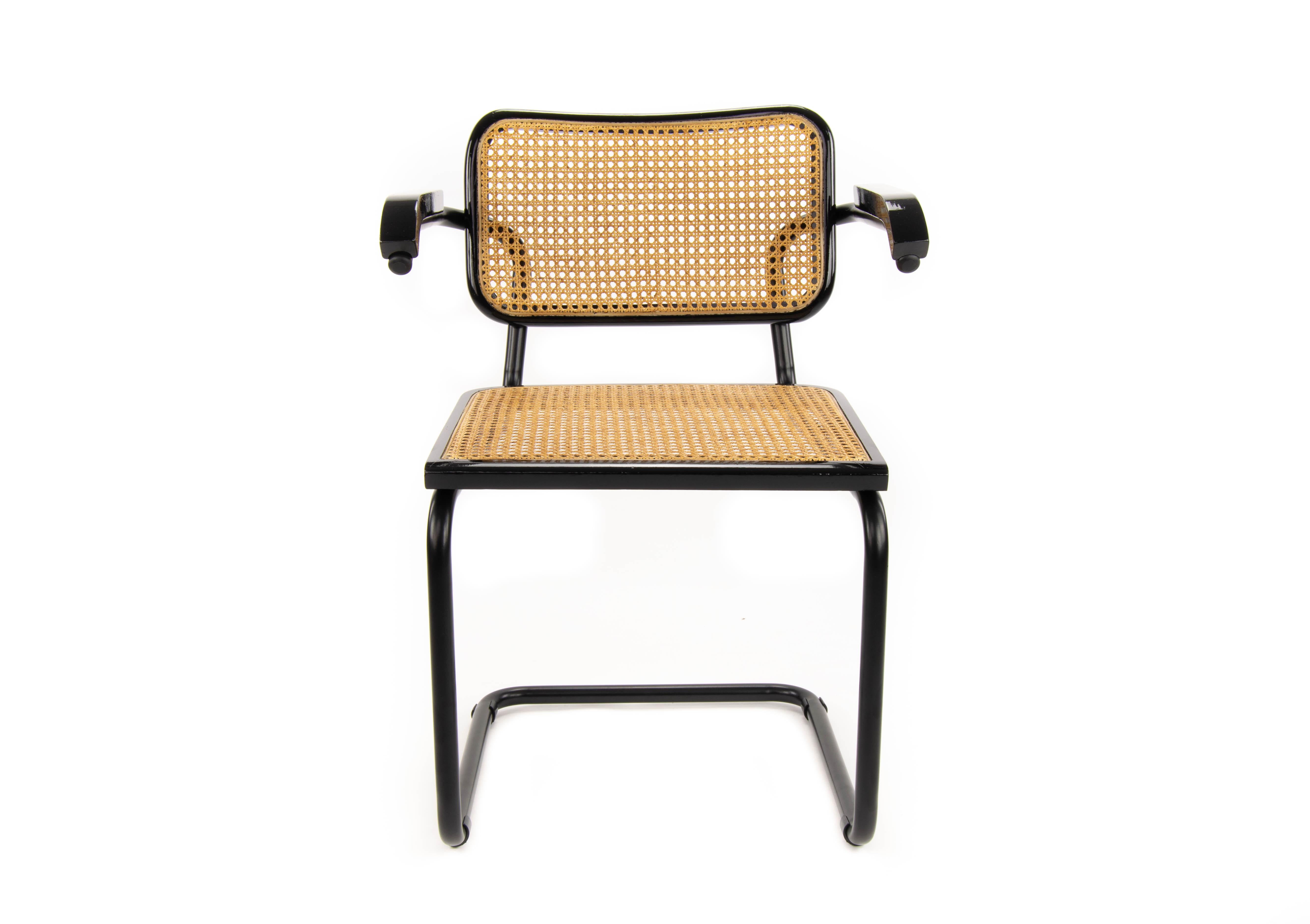 Lacquered Mid-Century Modern Marcel Breuer Black B64 Cesca Chairs, Italy, 1970