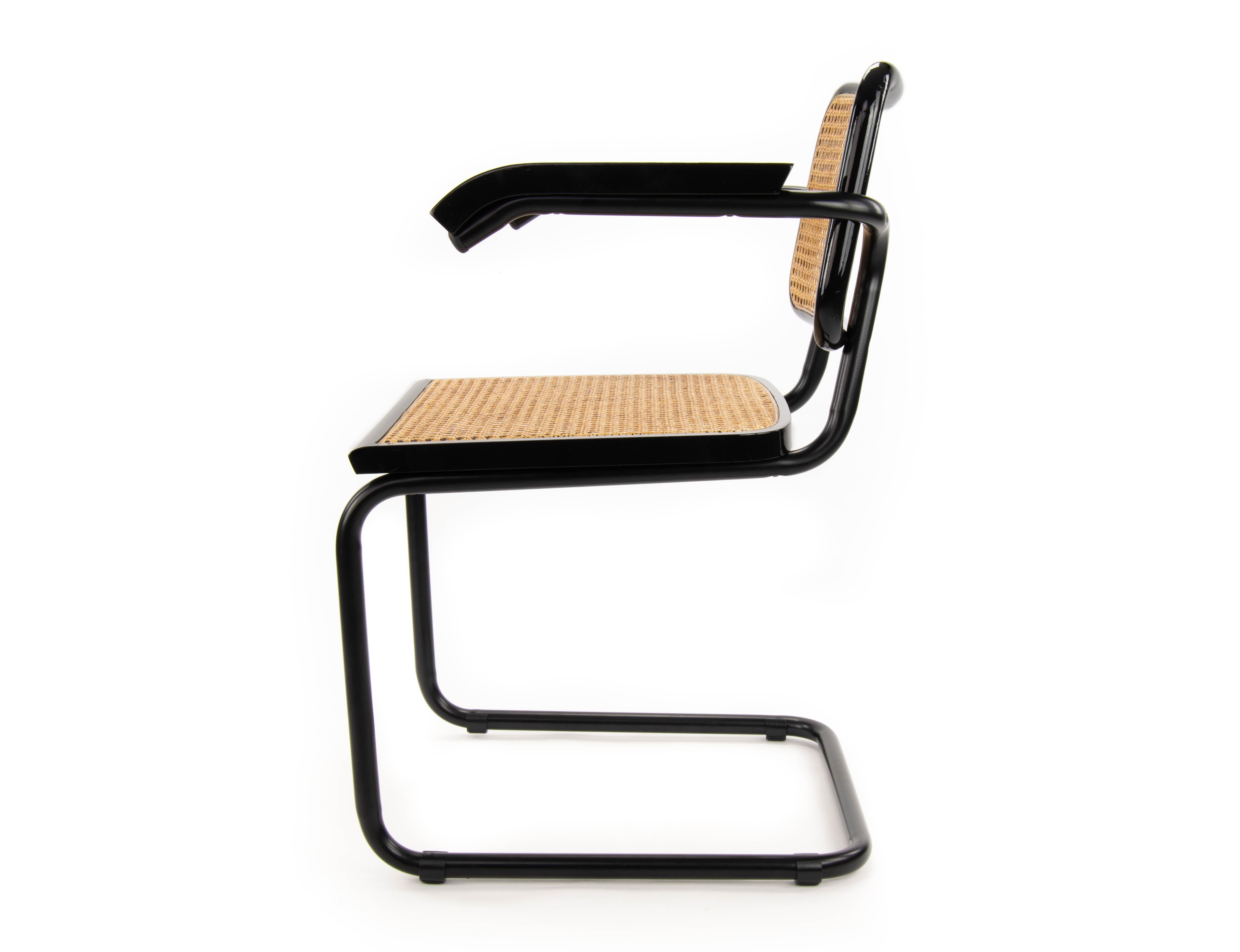 Natural Fiber Mid-Century Modern Marcel Breuer Black B64 Cesca Chairs, Italy, 1970