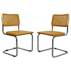 Mid-Century Modern Marcel Breuer Cane Cantilever Chrome Side Chairs, Italy, Pair