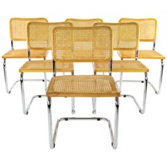 Mid-Century Modern Marcel Breuer Chrome and Golden Beech Cesca B32 Chairs, Italy