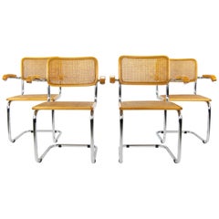 Mid-Century Modern Marcel Breuer Chrome and Golden Beech Cesca Chairs, Italy