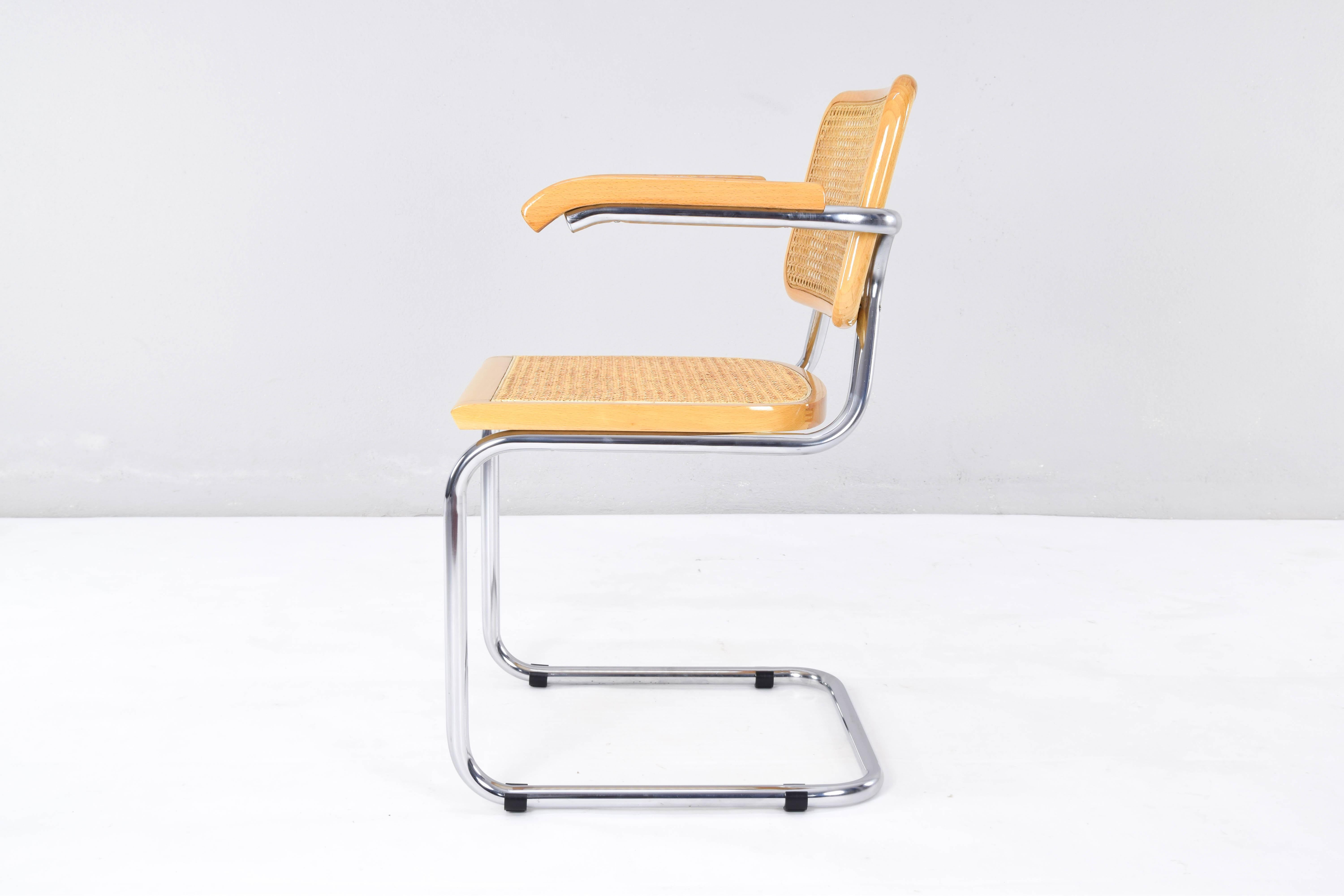 Steel Mid-Century Modern Marcel Breuer Golden Beech Cesca B64 Chairs, Italy, 1980s