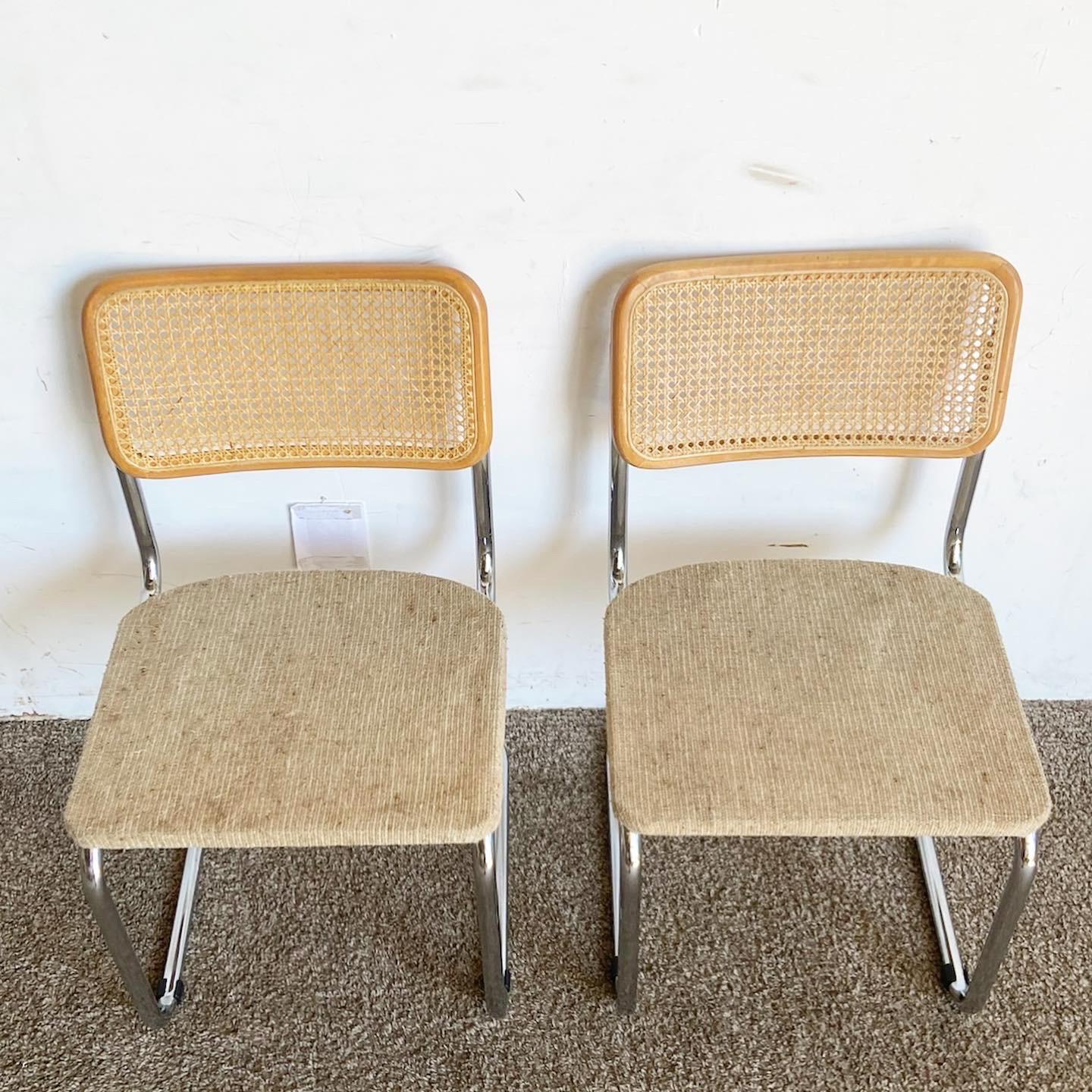 American Mid Century Modern Marcel Breuer Style Cane and Chrome Cantilever Dining Chairs For Sale
