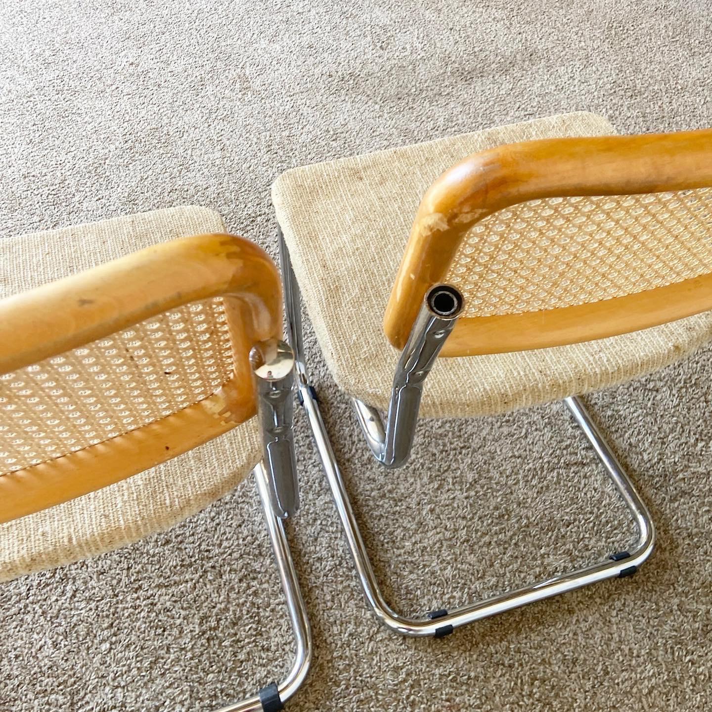 Mid Century Modern Marcel Breuer Style Cane and Chrome Cantilever Dining Chairs For Sale 1