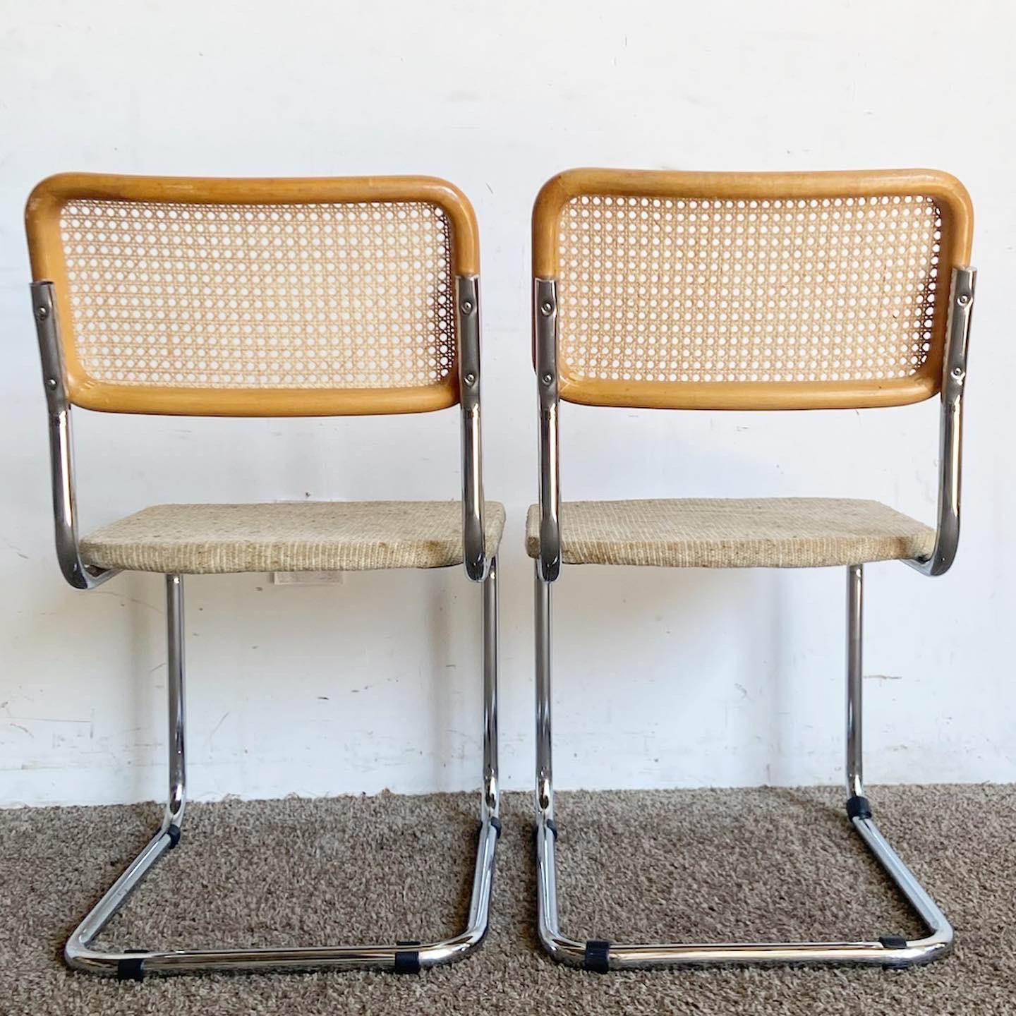 Mid Century Modern Marcel Breuer Style Cane and Chrome Cantilever Dining Chairs For Sale 3