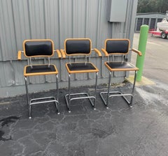 Mid-Century Modern Marcel Breuer Style Cantilever Bar Stools, Set of 3