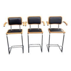 Tabourets de bar en porte-à-faux de style Marcel Breuer, modernes du milieu du siècle dernier, lot de 3