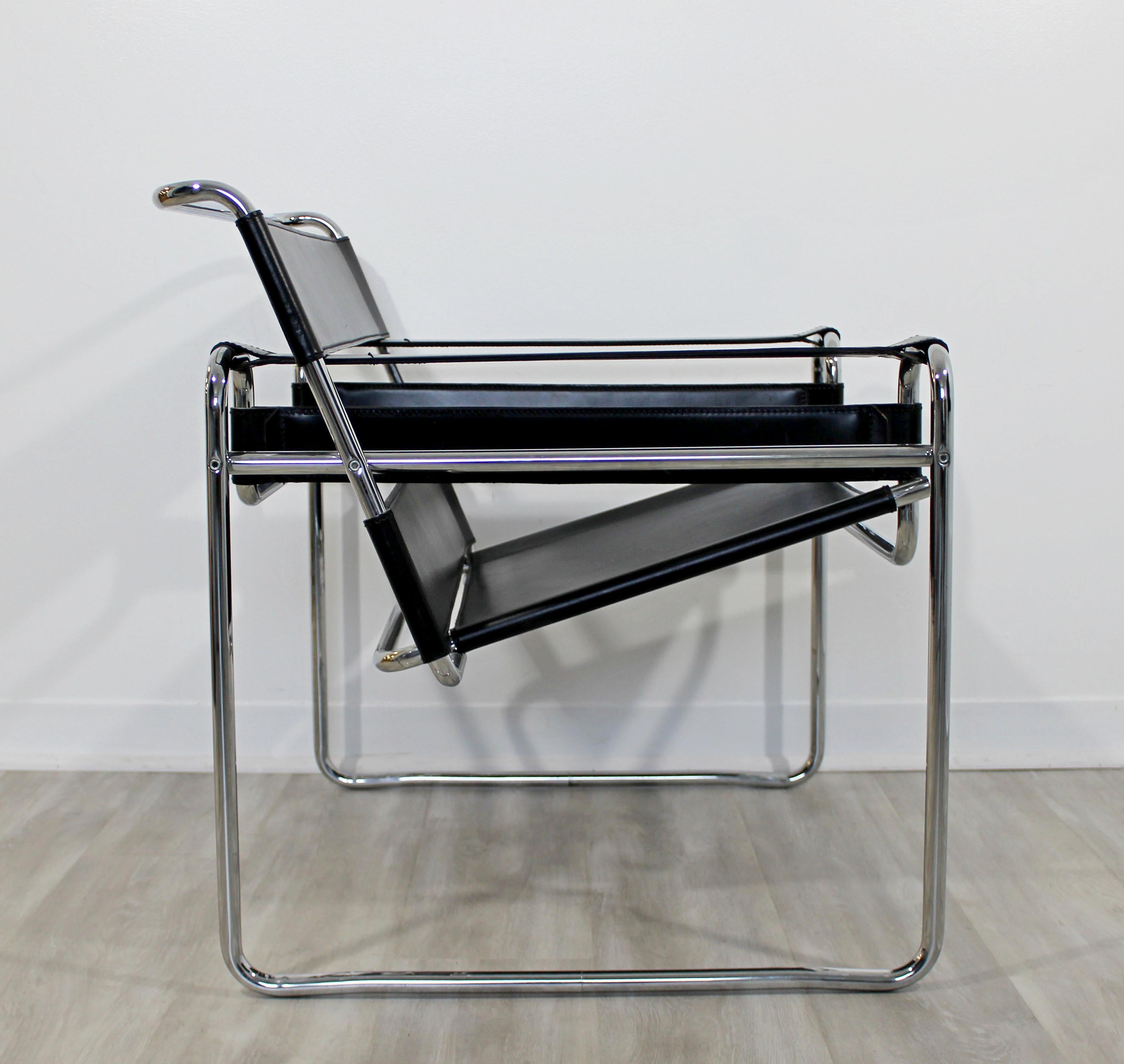 Mid-Century Modern Marcel Breuer Wassily Leather Chrome Lounge Chair Italy 1970s In Good Condition In Keego Harbor, MI
