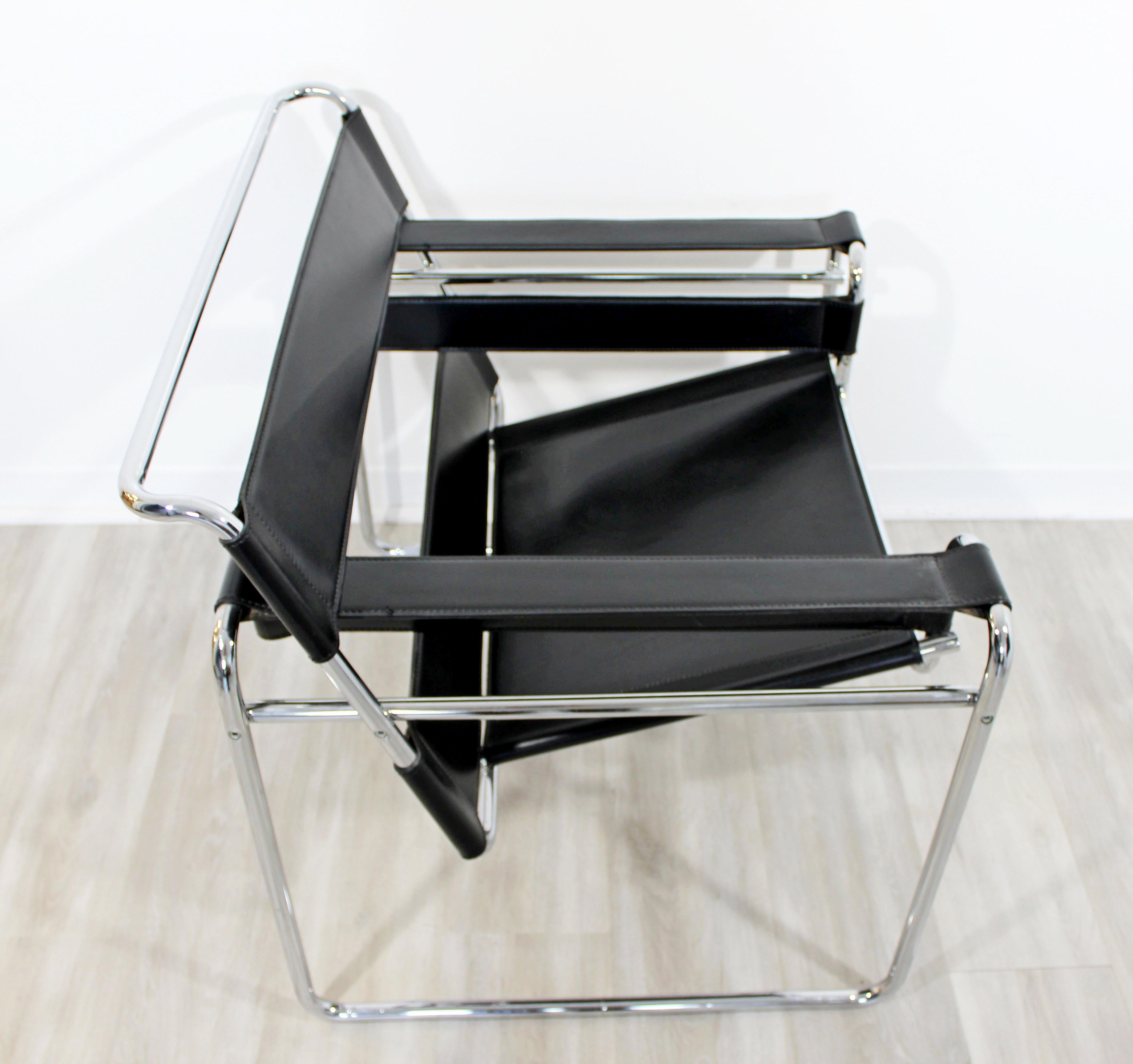 Late 20th Century Mid-Century Modern Marcel Breuer Wassily Leather Chrome Lounge Chair Italy 1970s