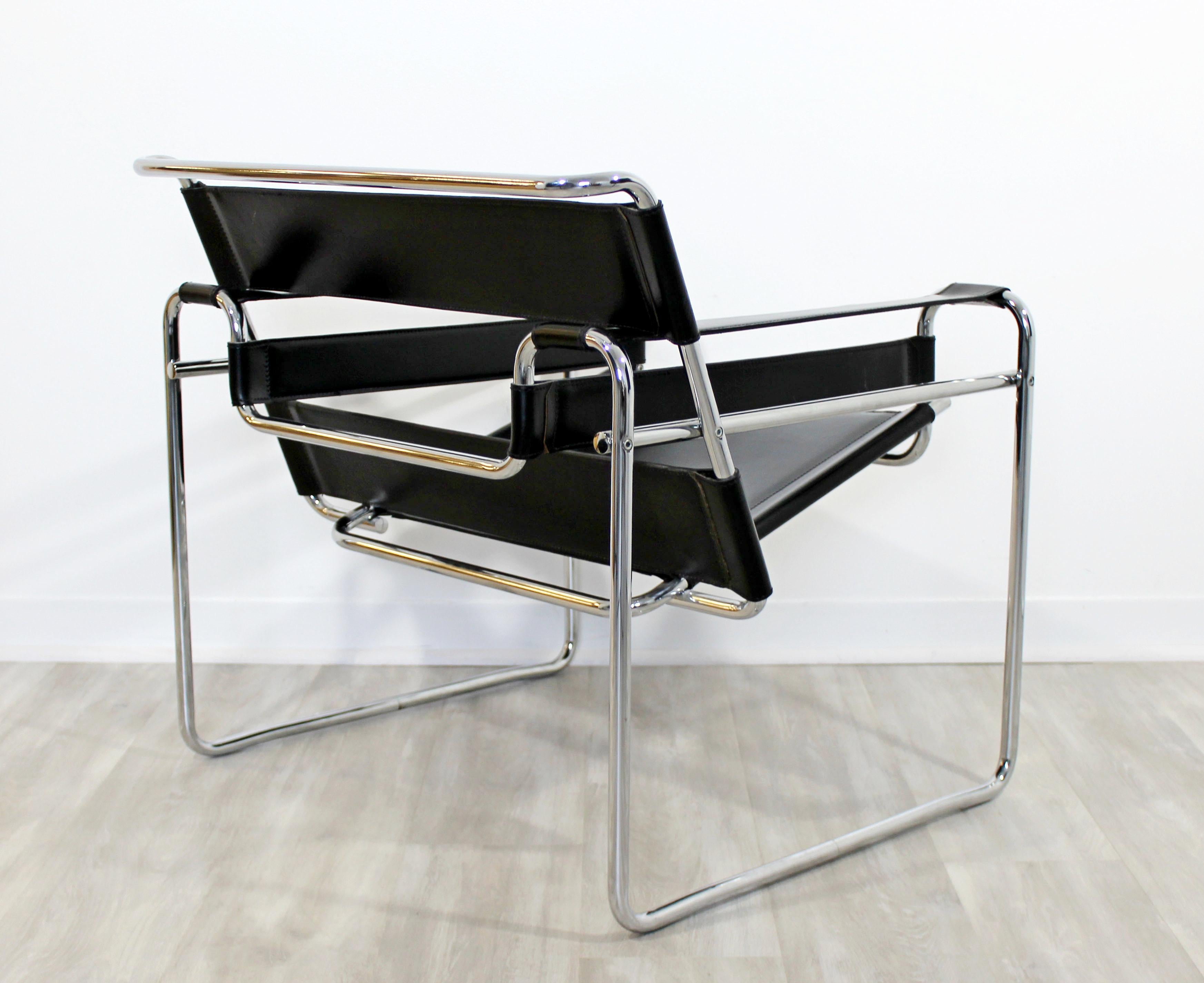 Mid-Century Modern Marcel Breuer Wassily Leather Chrome Lounge Chair Italy 1970s 1