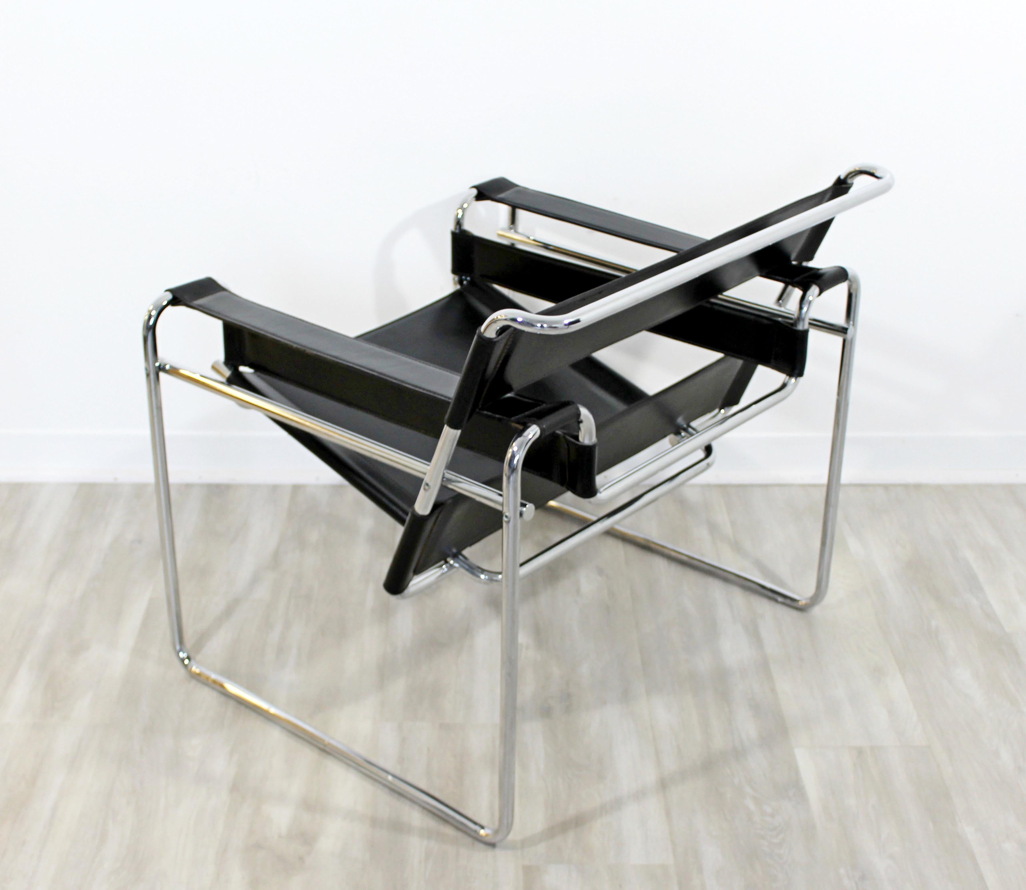 Mid-Century Modern Marcel Breuer Wassily Leather Chrome Lounge Chair Italy 1970s 2