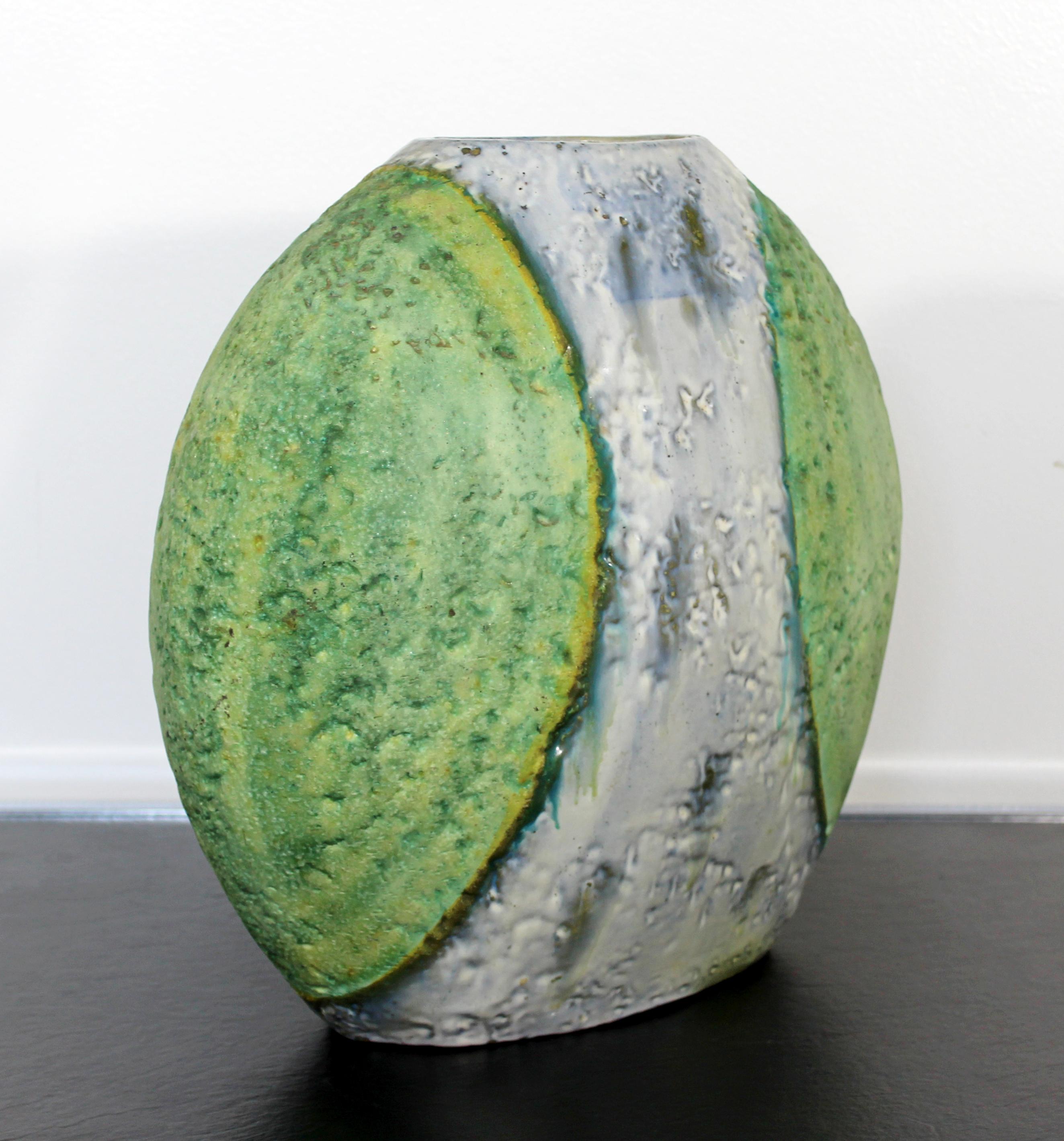 For your consideration is a vibrant, large, green ceramic vessel or vase, signed by Marcello Fantoni for Raymor Italy, circa 1960s. In excellent condition. The dimensions are 13