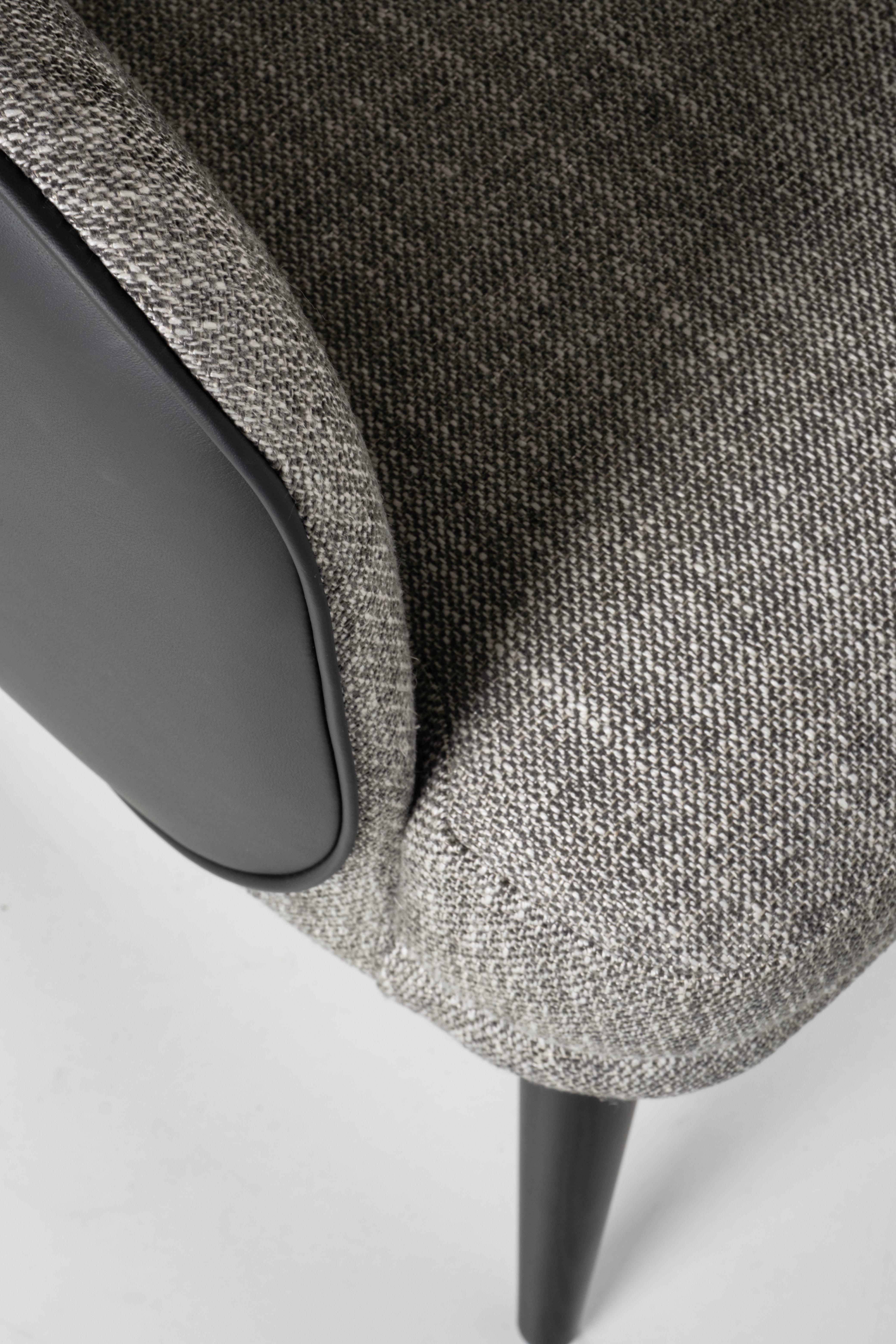 Mid-Century Modern Margot Dining Chairs, Black Leather, Grey Fabric, Greenapple For Sale 5