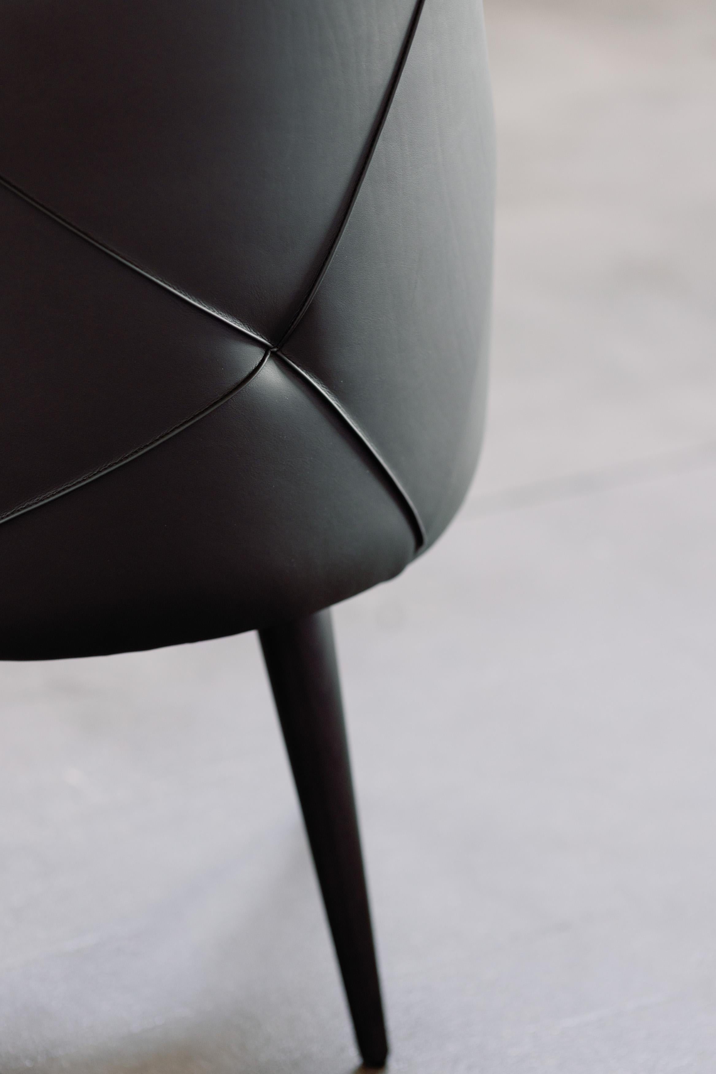 Mid-Century Modern Margot Dining Chairs, Black Leather, Grey Fabric, Greenapple For Sale 8