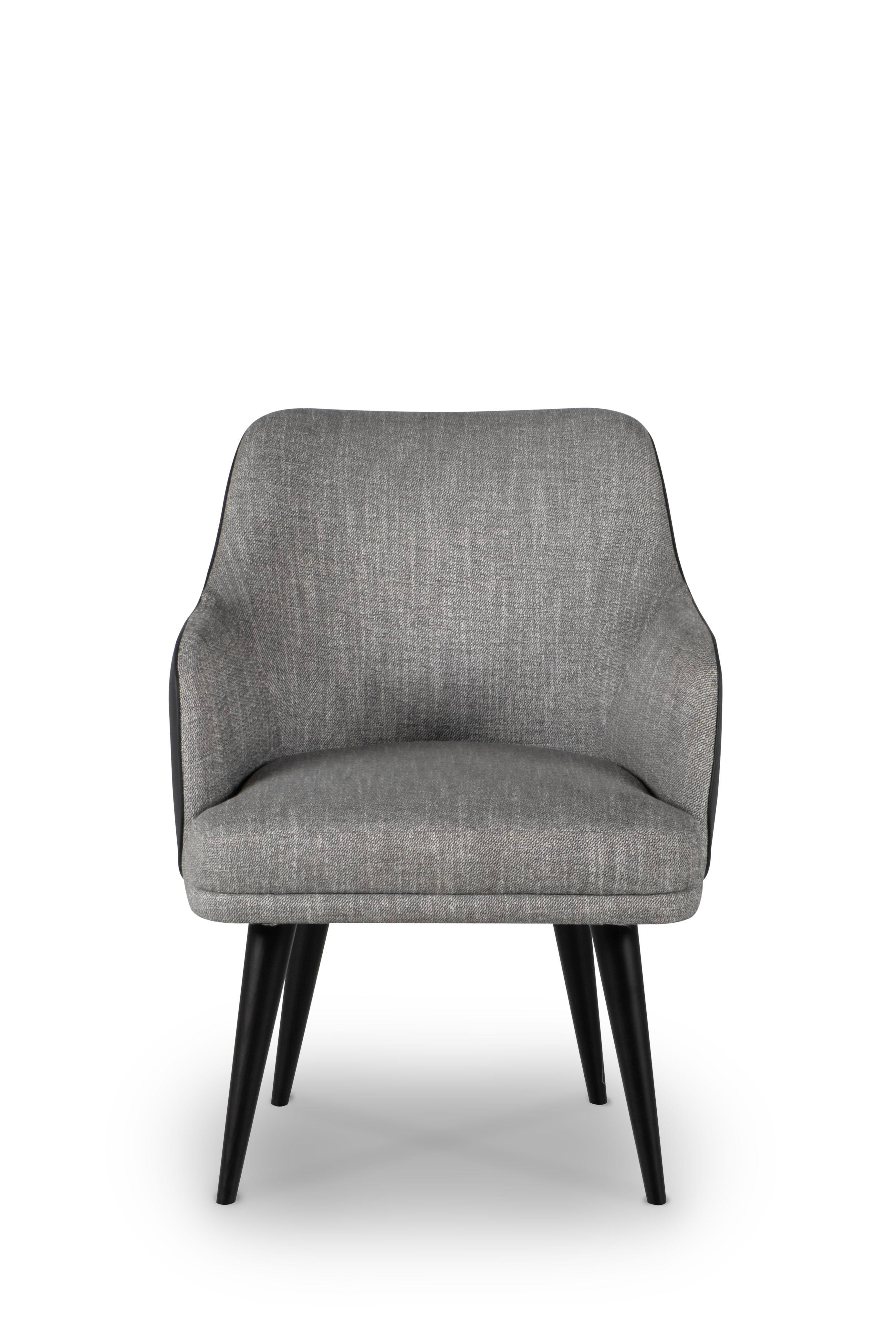 Mid-Century Modern Margot Dining Chairs, Black Leather, Grey Fabric, Greenapple In New Condition For Sale In Lisboa, PT