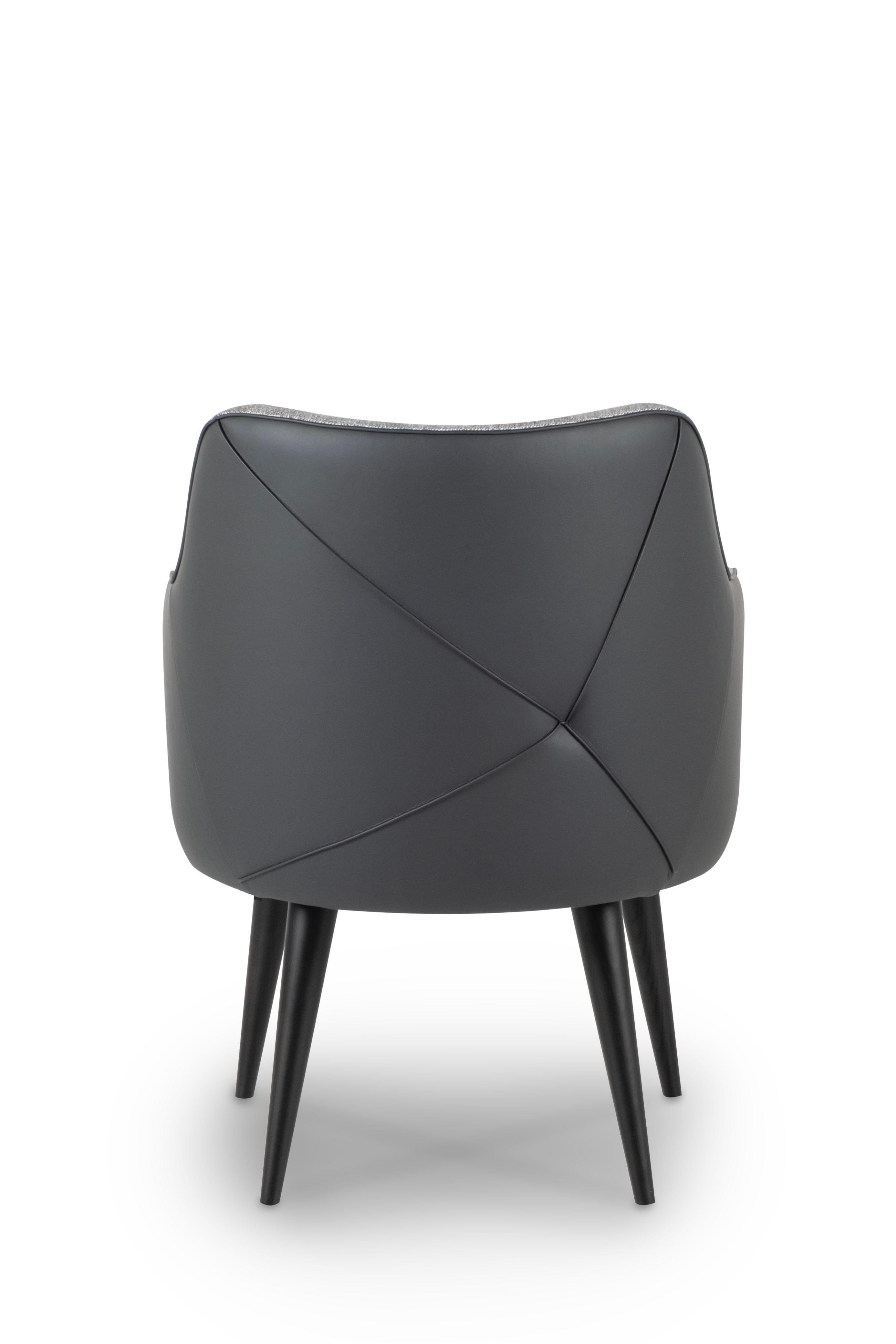 Contemporary Mid-Century Modern Margot Dining Chairs, Black Leather, Grey Fabric, Greenapple For Sale