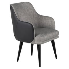 Mid-Century Modern Margot Dining Chairs, Black Leather, Grey Fabric, Greenapple