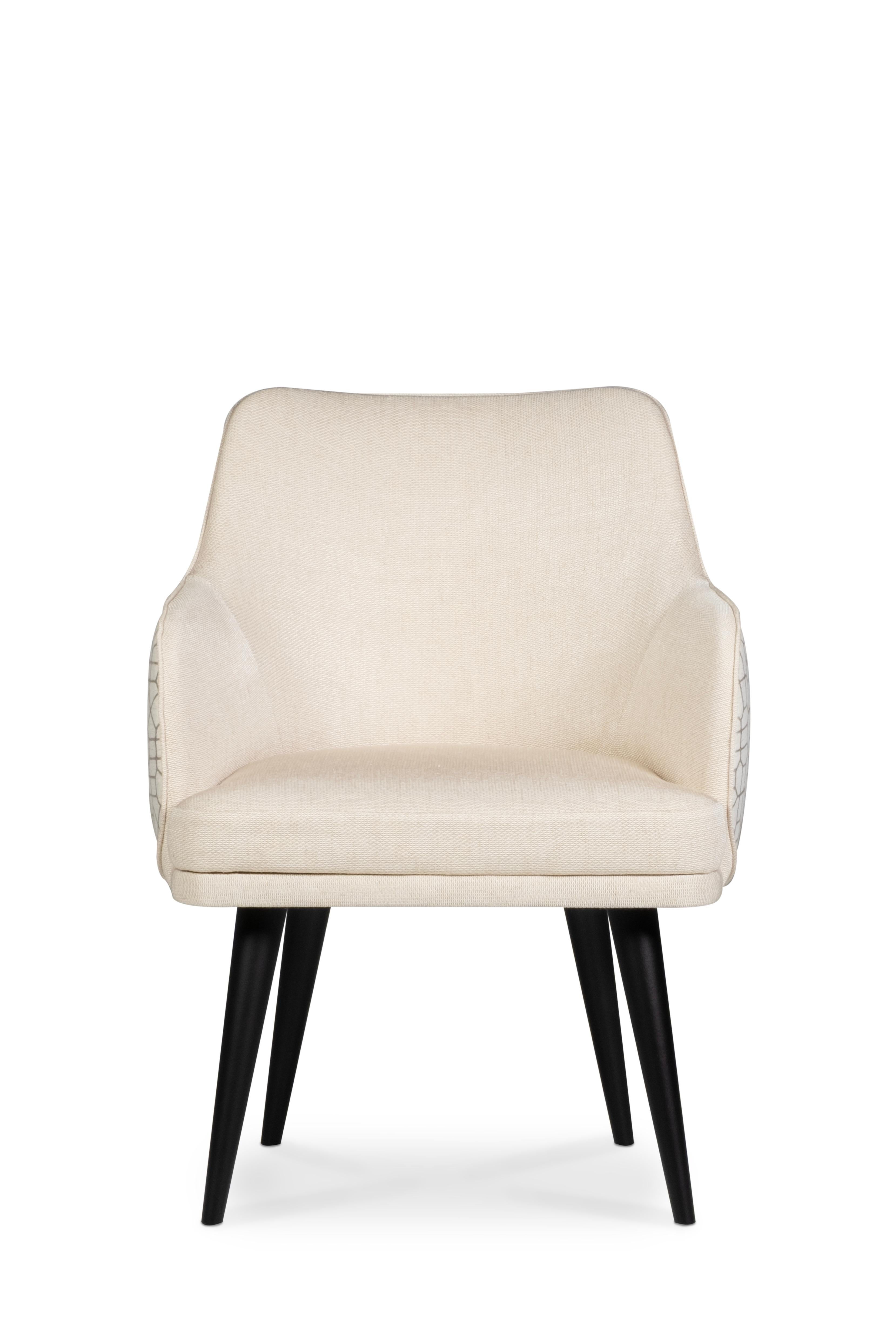 Portuguese Mid-Century Modern Margot Dining Chairs, Linen, Handcrafted Portugal Greenapple For Sale