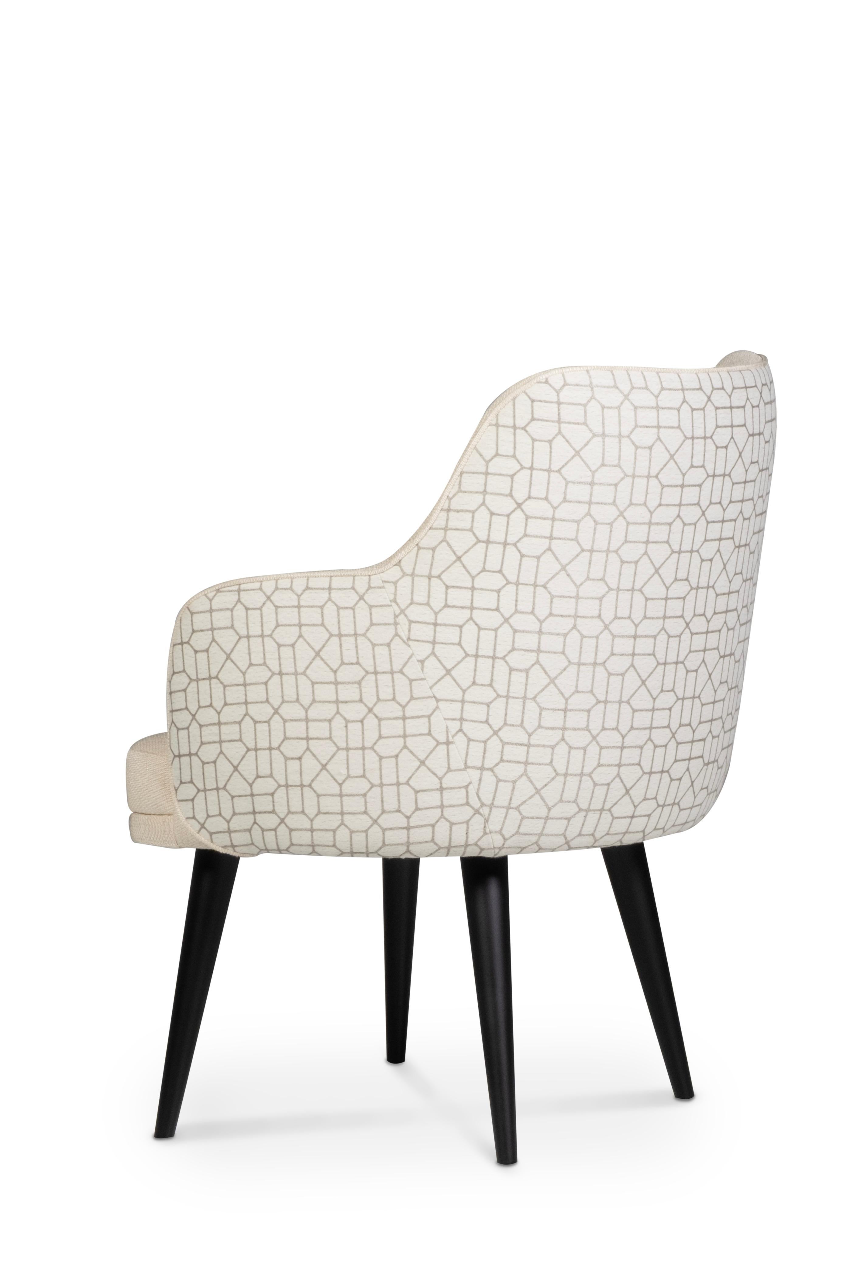 Hand-Crafted Mid-Century Modern Margot Dining Chairs, Linen, Handcrafted Portugal Greenapple For Sale