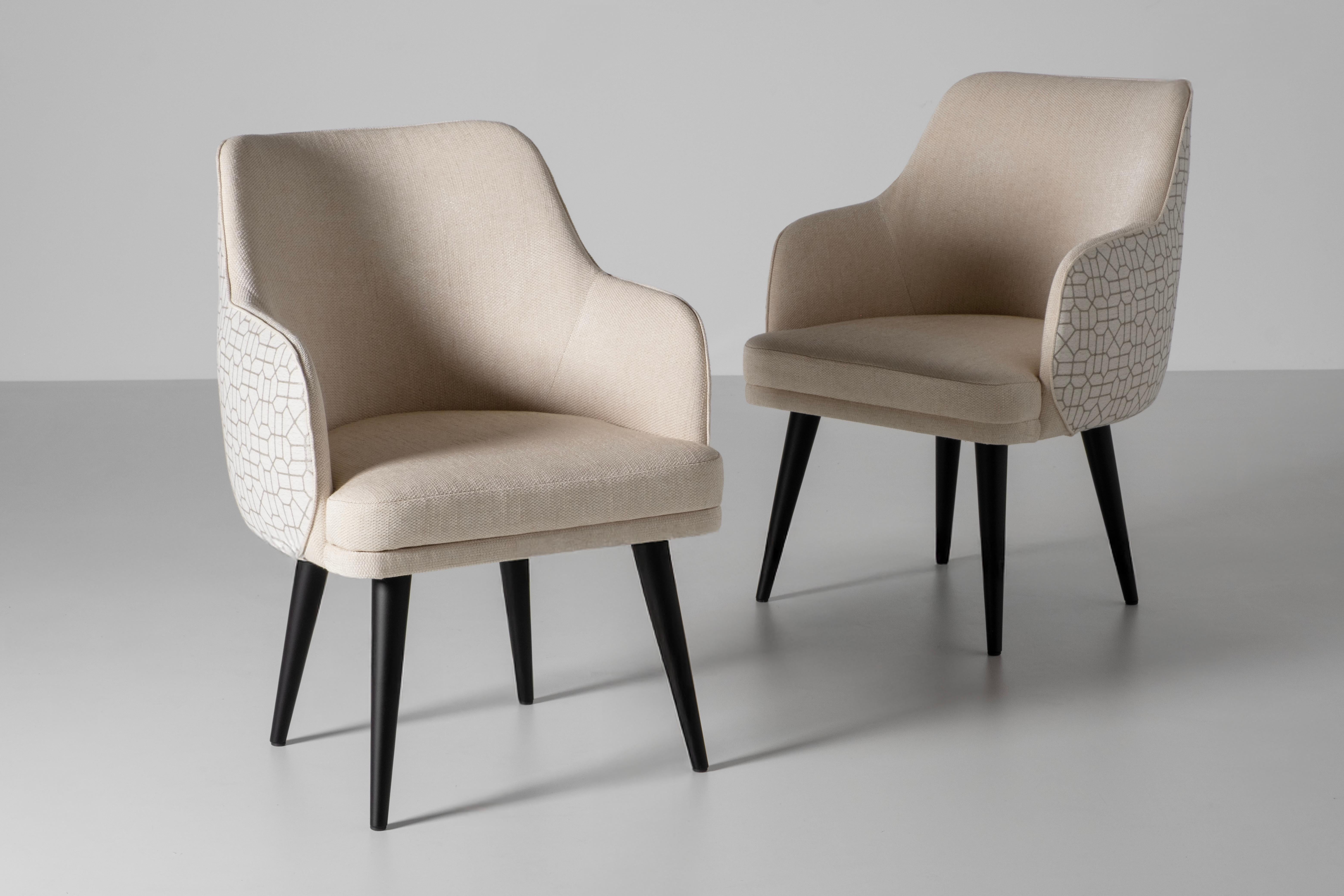 Contemporary Mid-Century Modern Margot Dining Chairs, Linen, Handcrafted Portugal Greenapple For Sale
