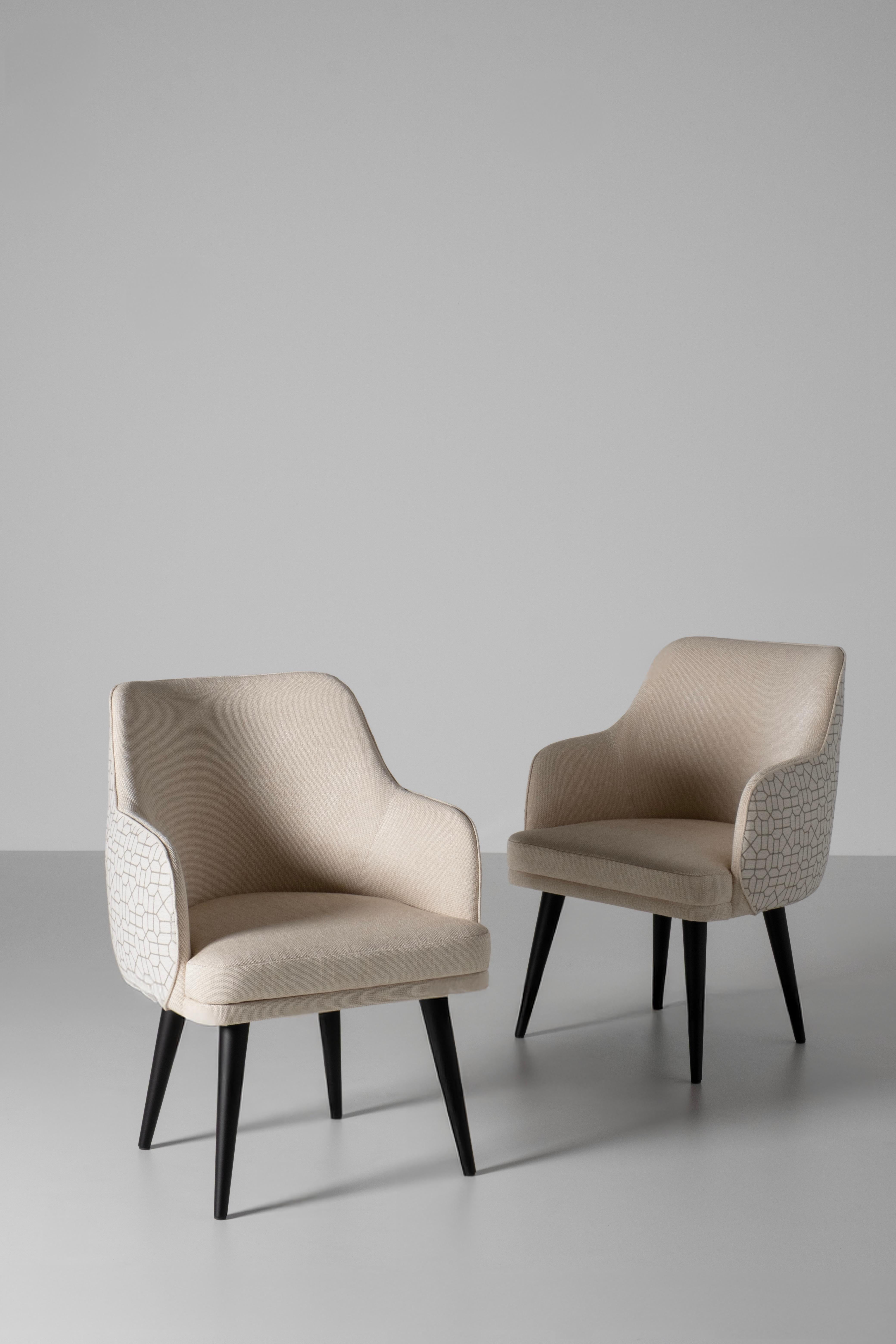 Brass Mid-Century Modern Margot Dining Chairs, Linen, Handcrafted Portugal Greenapple For Sale