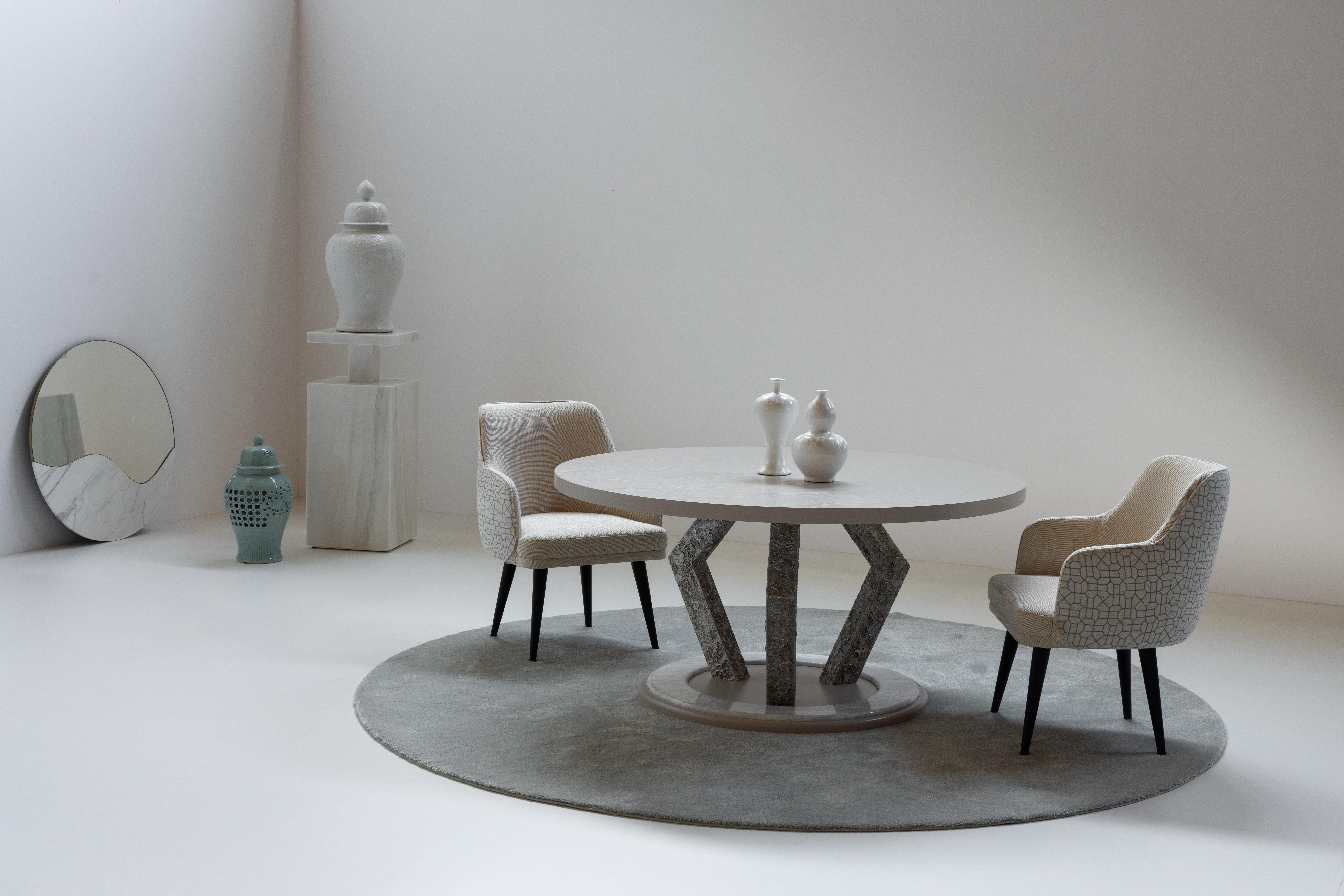 Mid-Century Modern Margot Dining Chairs, Linen, Handcrafted Portugal Greenapple For Sale 1
