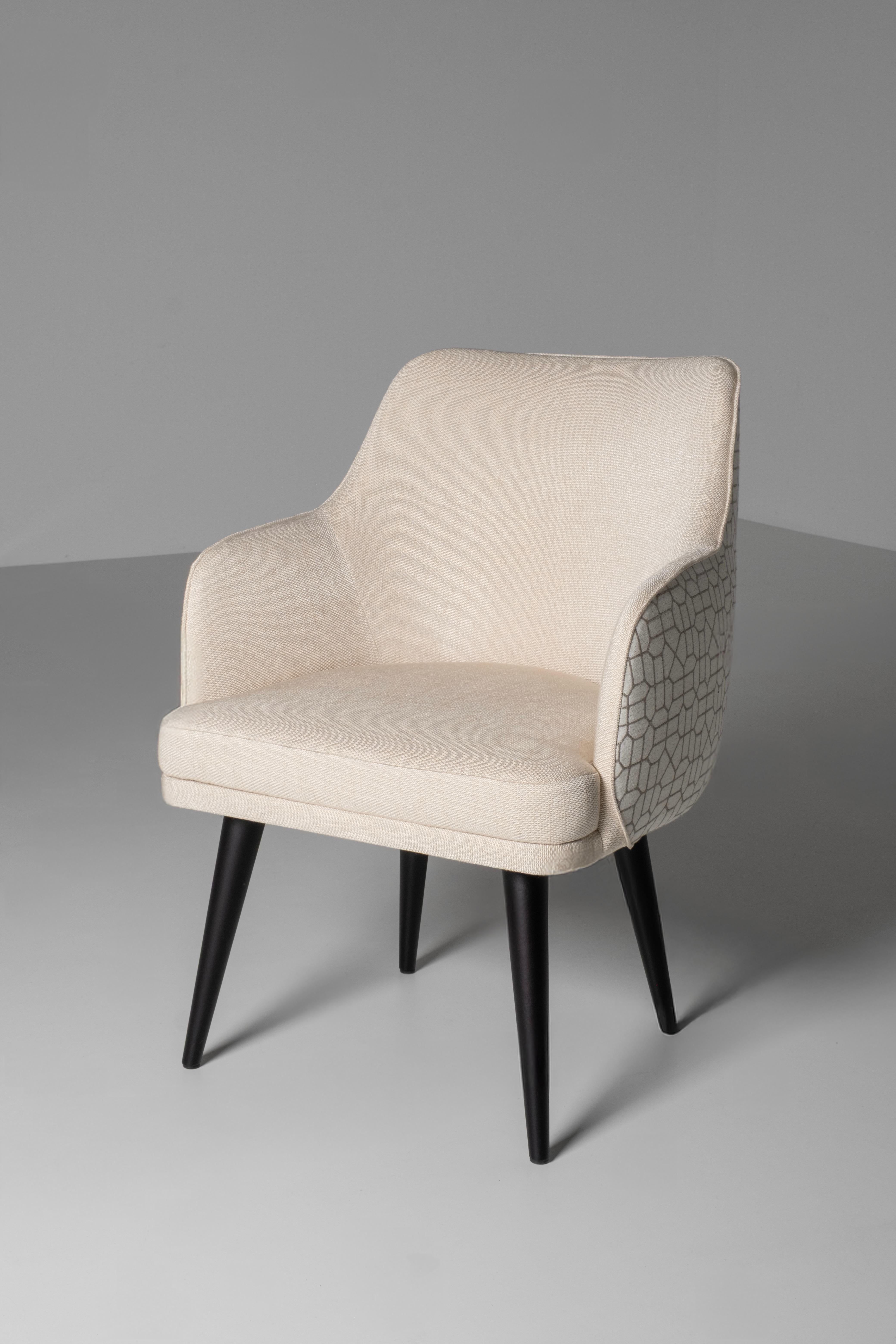 Mid-Century Modern Margot Dining Chairs, Linen, Handcrafted Portugal Greenapple For Sale 2