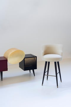 Mid-Century Modern Margot Swivel Bar Stools, Nubuck, Brass, Handmade, Greenapple