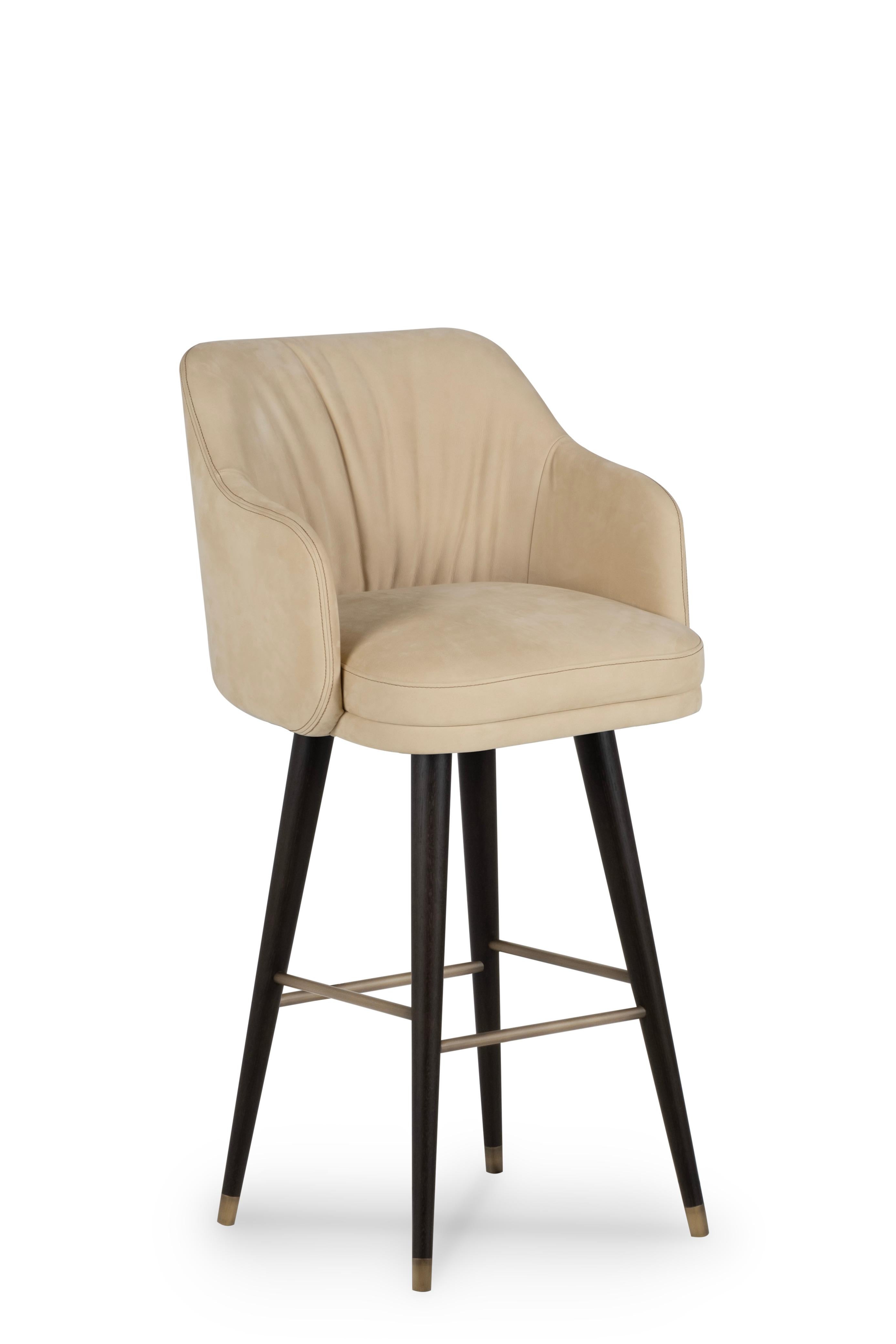 Mid-Century moderno Sgabelli da bar girevoli Margot, metà secolo, Nubuck, ottone, fatti a mano, Greenapple in vendita