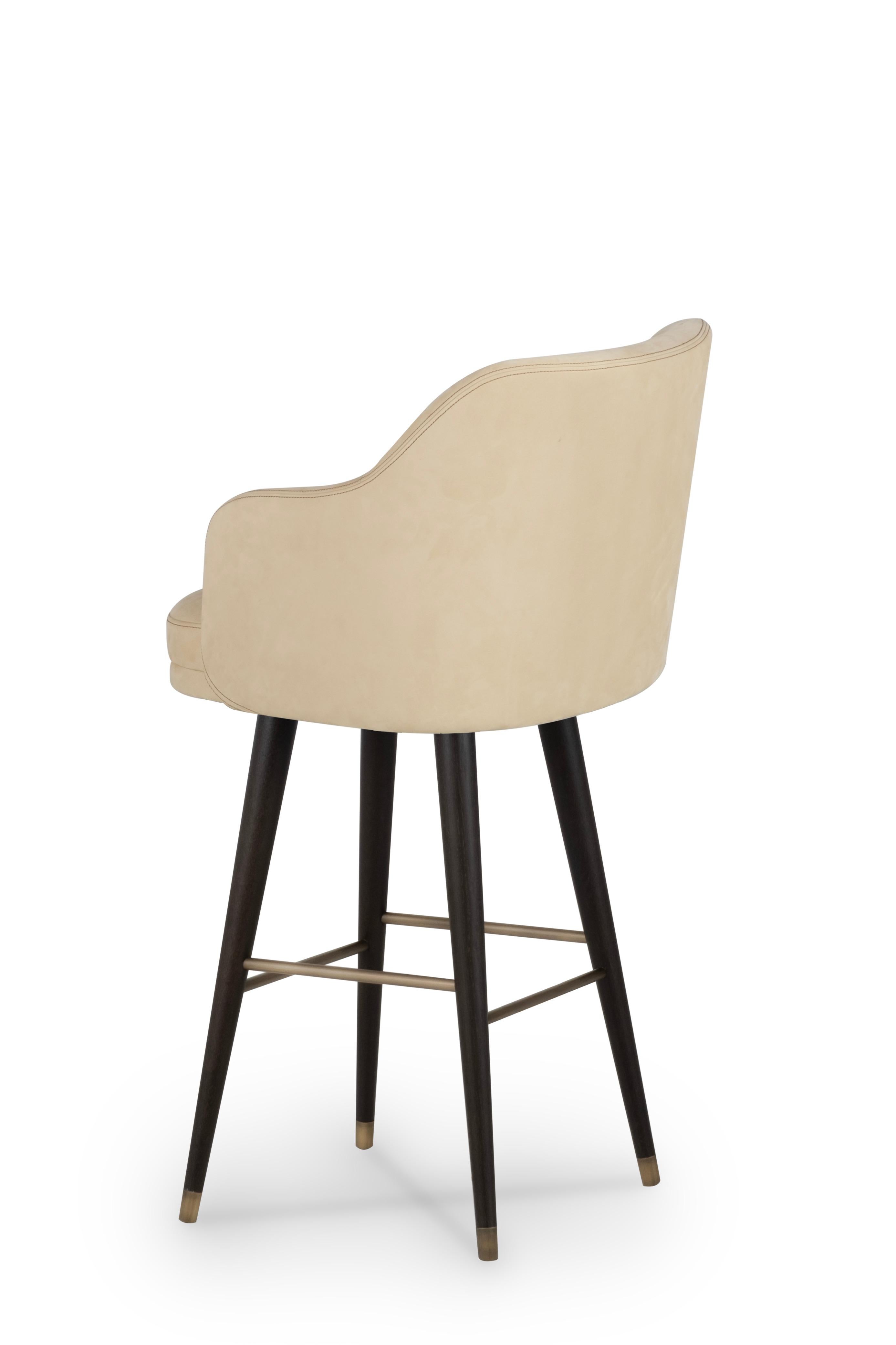 Portoghese Sgabelli da bar girevoli Margot, metà secolo, Nubuck, ottone, fatti a mano, Greenapple in vendita