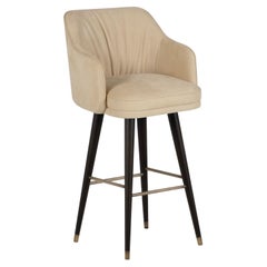 Mid-Century Modern Margot Swivel Bar Stools, Nubuck, Brass, Handmade, Greenapple