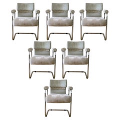 Mid Century Modern Mariani Italy Set of 6 Cantilever Chrome Dining Chairs 1970s