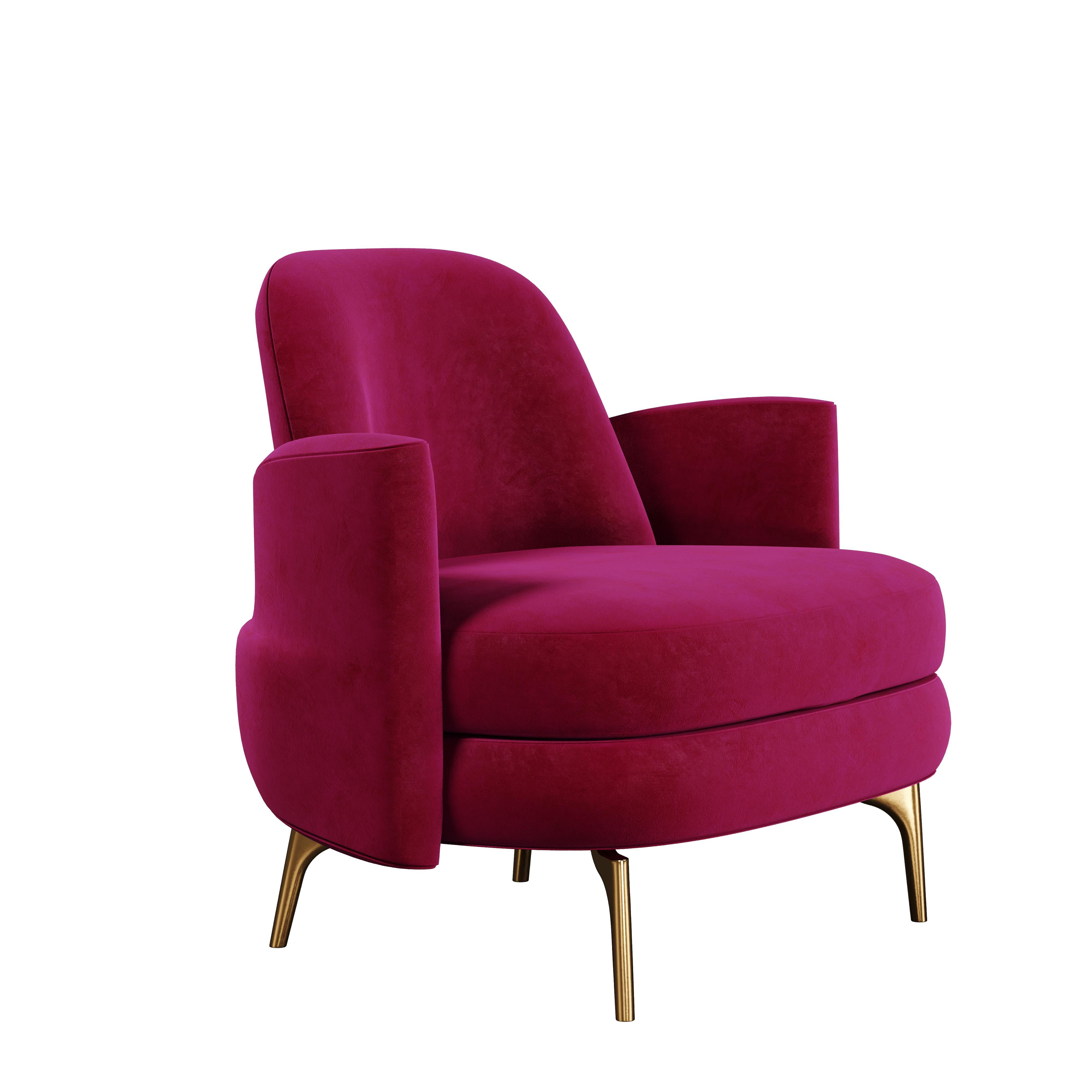 Portuguese Mid-Century Modern Marilyn Armchair Brass Cotton Velvet For Sale