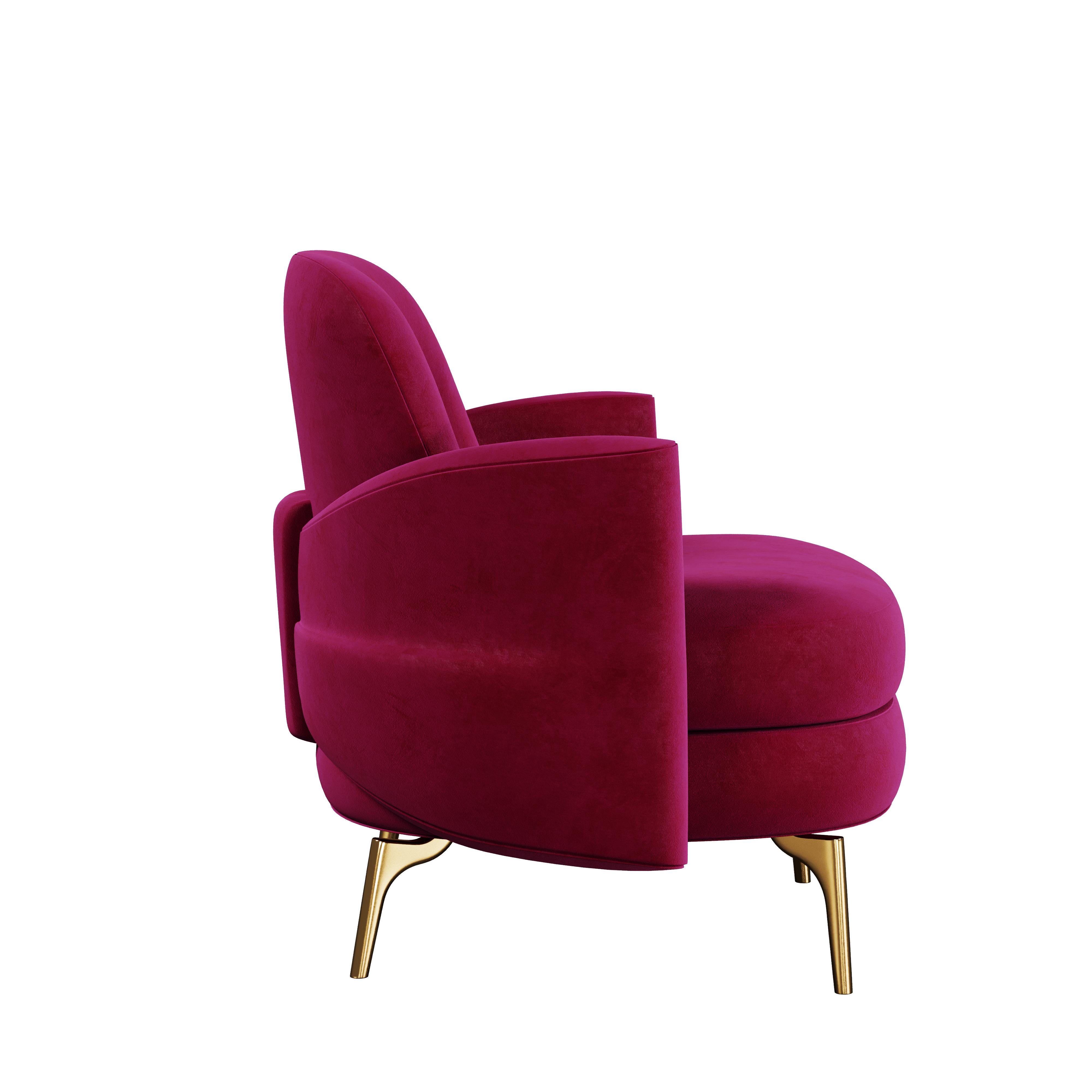 Contemporary Mid-Century Modern Marilyn Armchair Brass Cotton Velvet For Sale