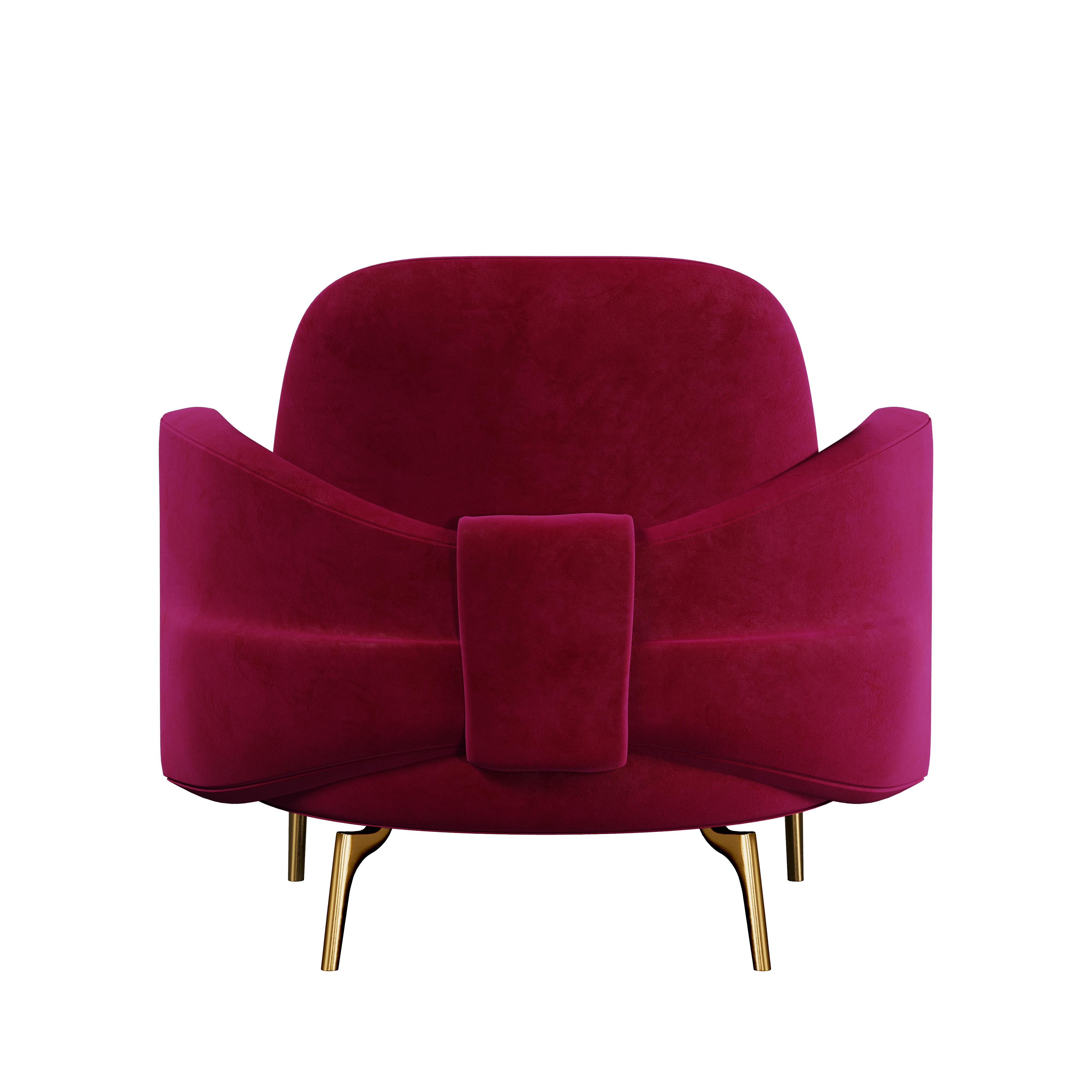 Mid-Century Modern Marilyn Armchair Brass Cotton Velvet For Sale 2