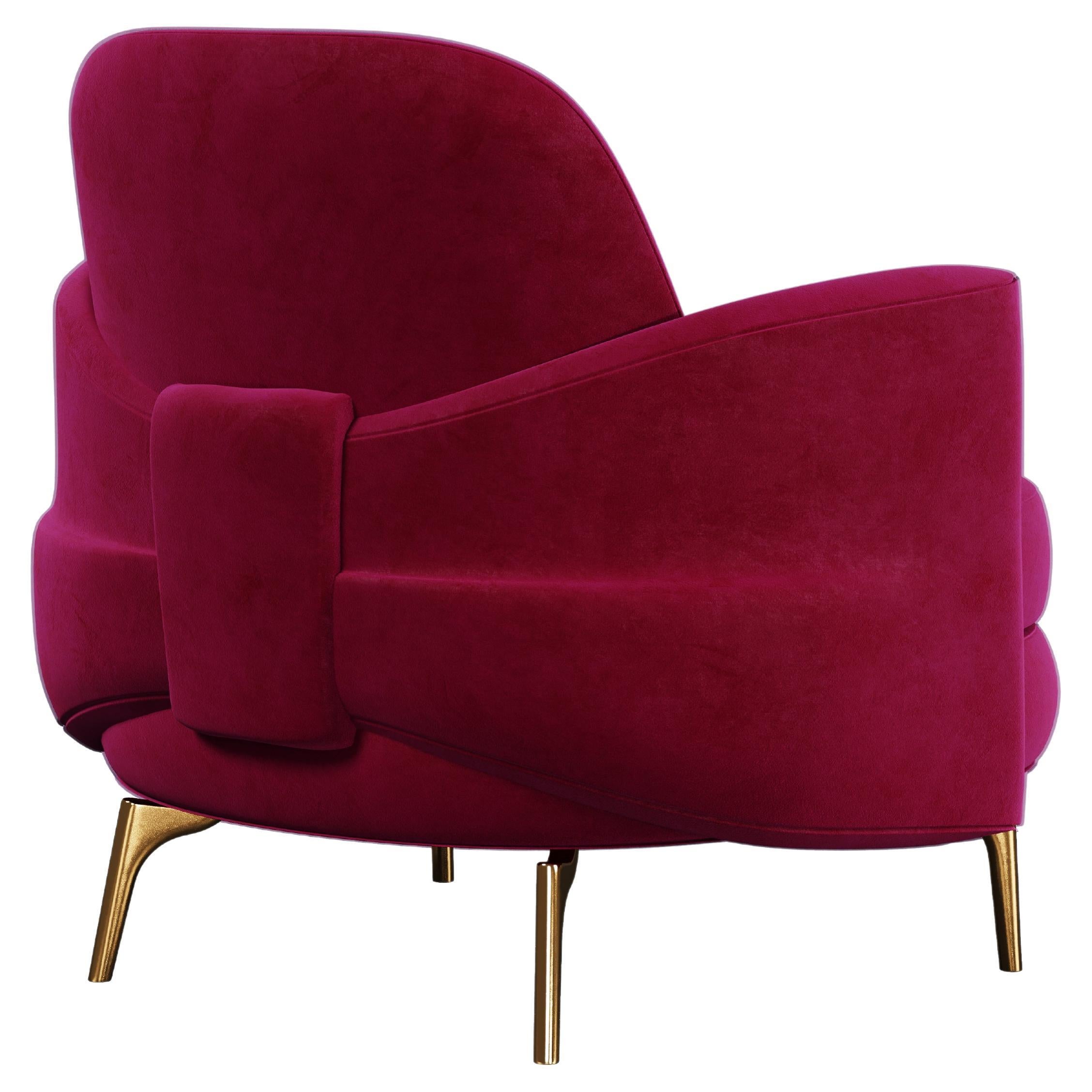 Mid-Century Modern Marilyn Armchair Brass Cotton Velvet