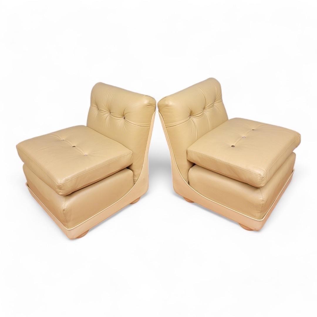 20th Century Mid Century Modern Mario Bellini Style Fiberglass Shell Leather Lounges - Pair For Sale
