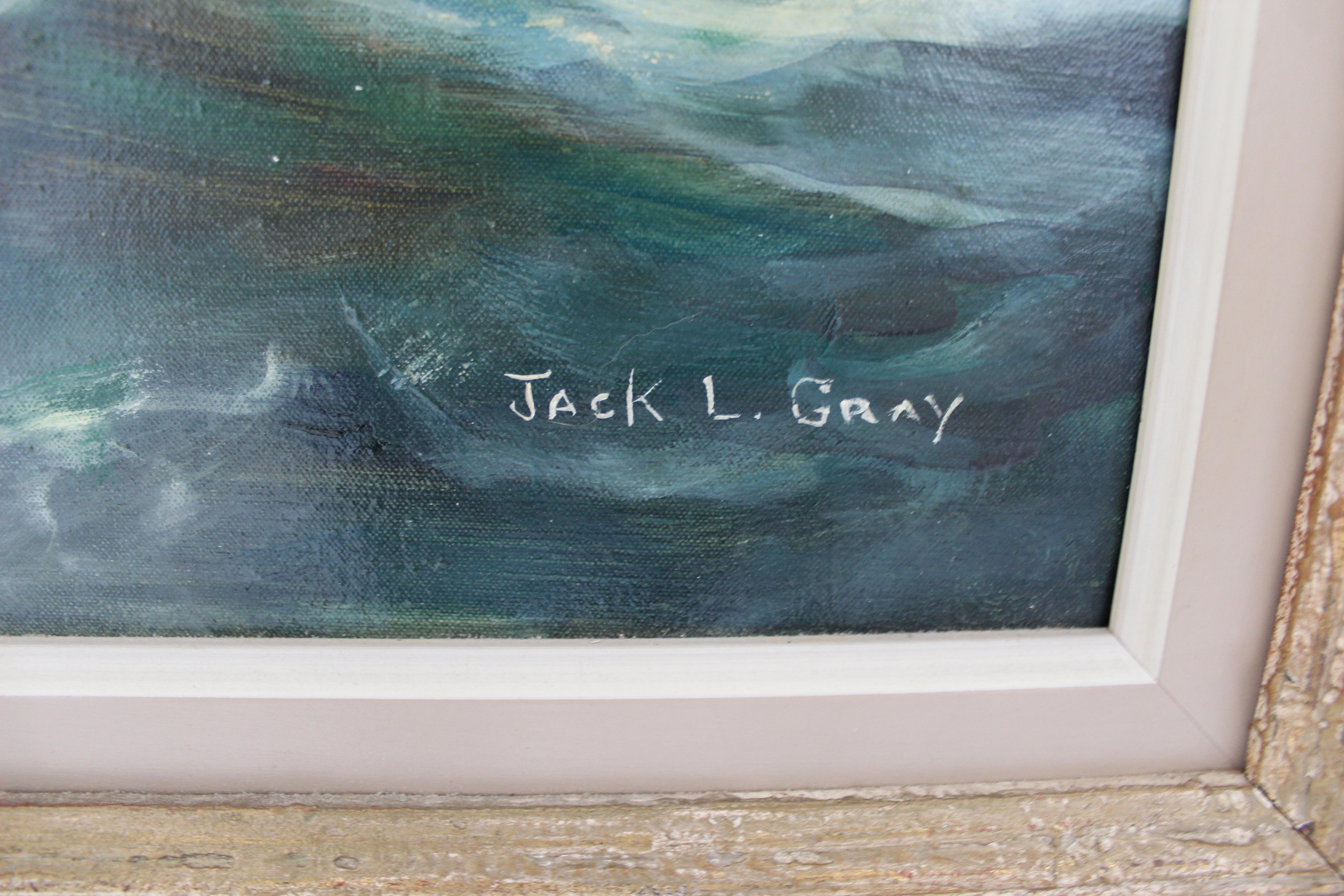 Mid-Century Modern Maritime Ram Boat Signed Oil by Jack Lorimer Gray Framed 3