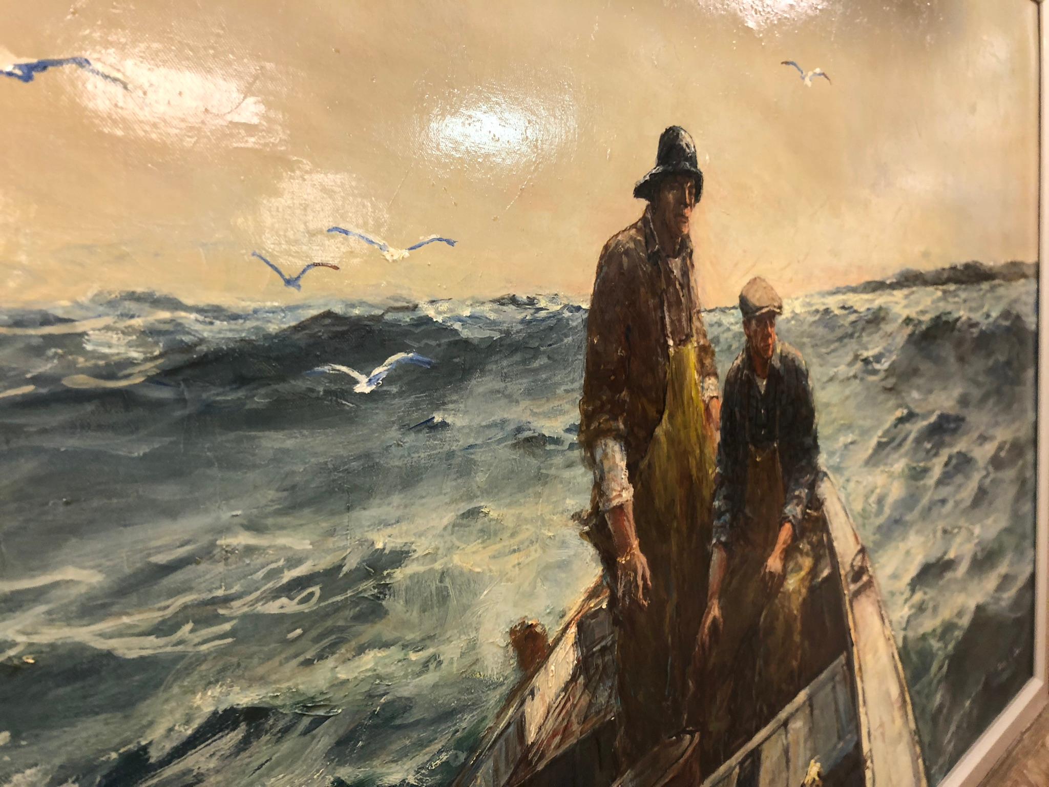 Oiled Mid-Century Modern Maritime Ram Boat Signed Oil by Jack Lorimer Gray Framed